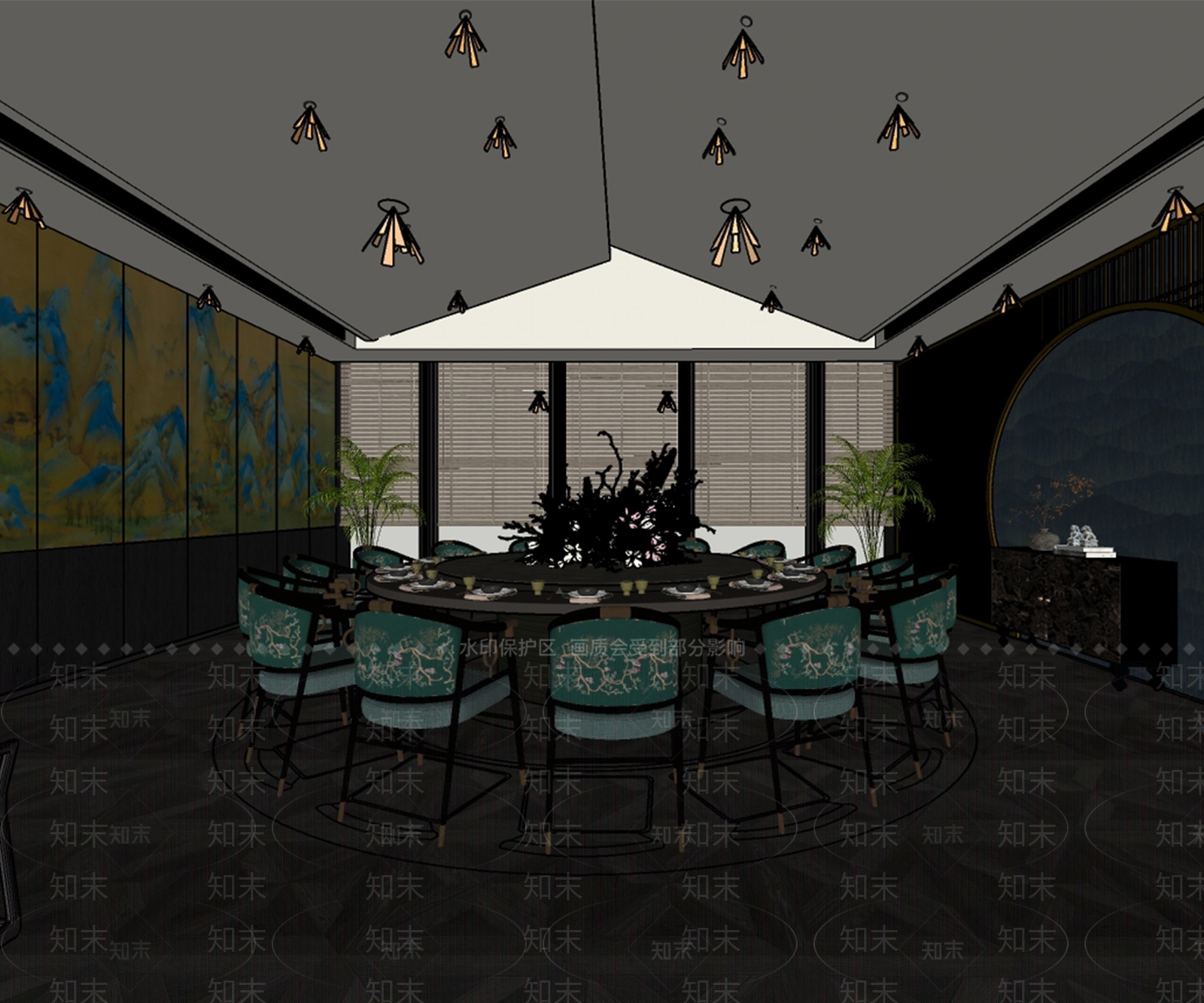 中式新中式中餐厅SU模型下载【ID:1196813212】