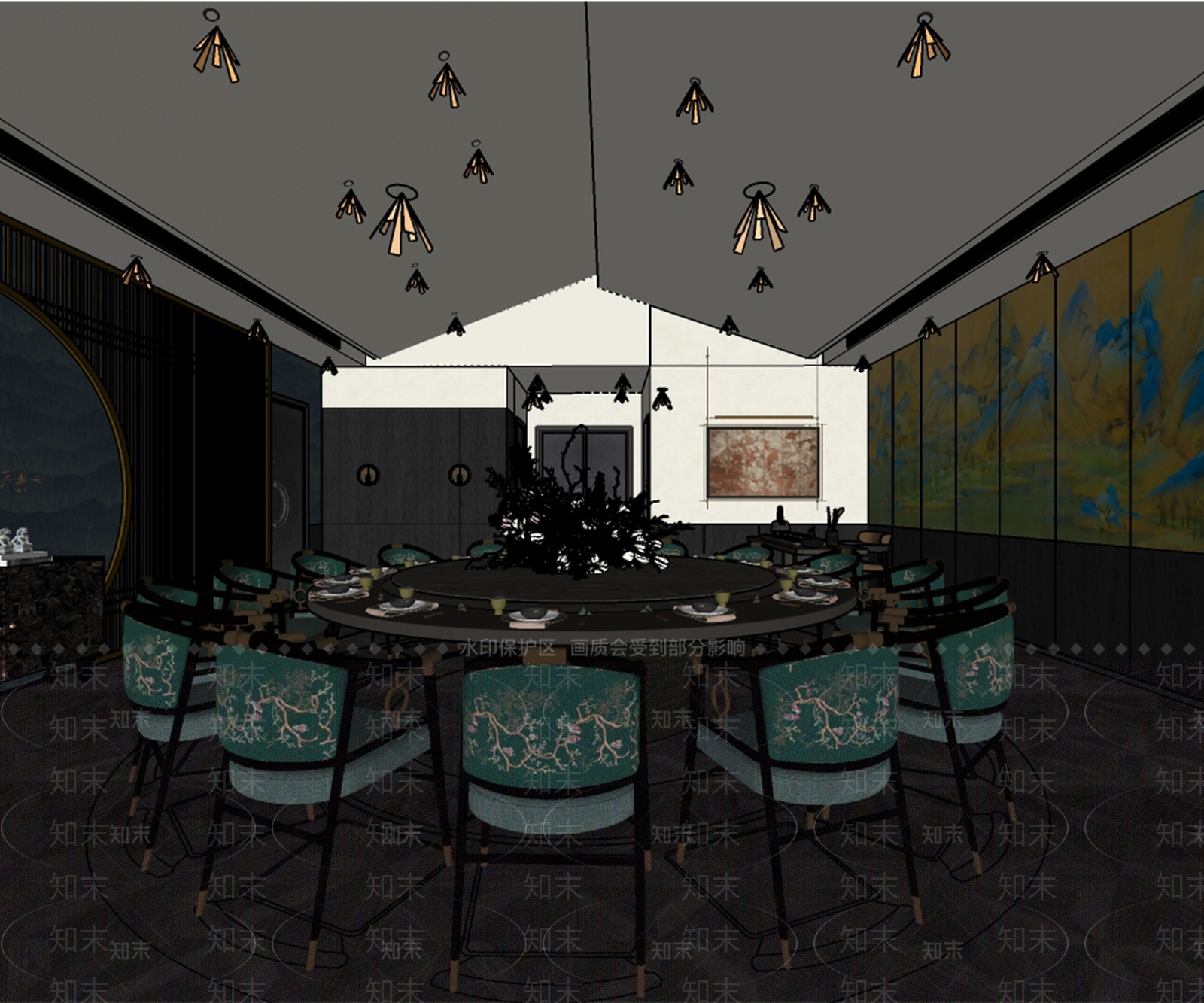 中式新中式中餐厅SU模型下载【ID:1196813212】
