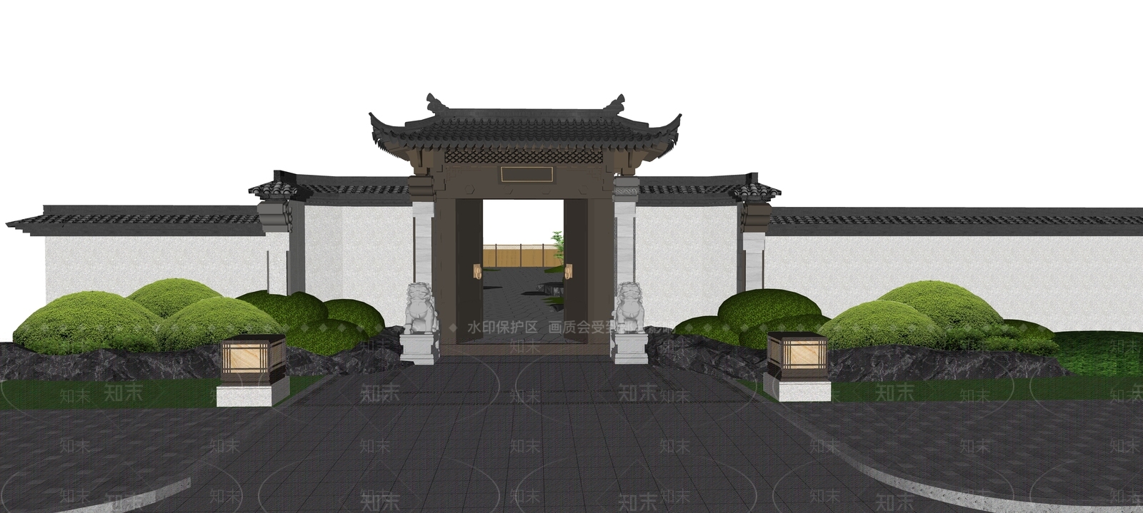 新中式现代庭院门SU模型下载【ID:1196824273】