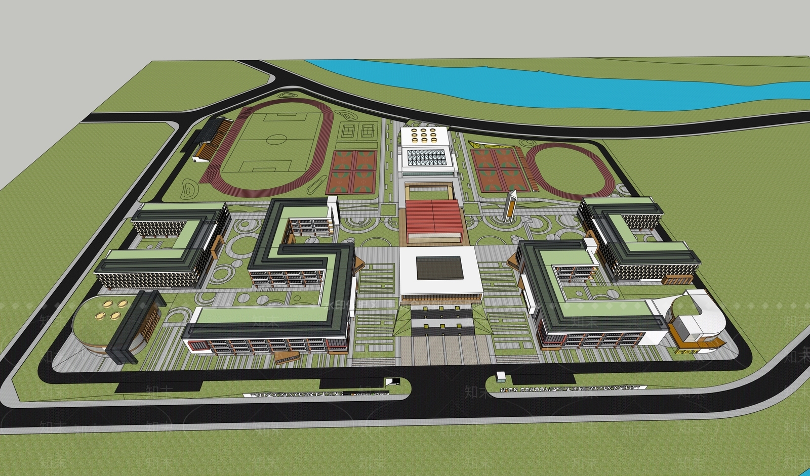 现代学校建筑SU模型下载【ID:1196843203】