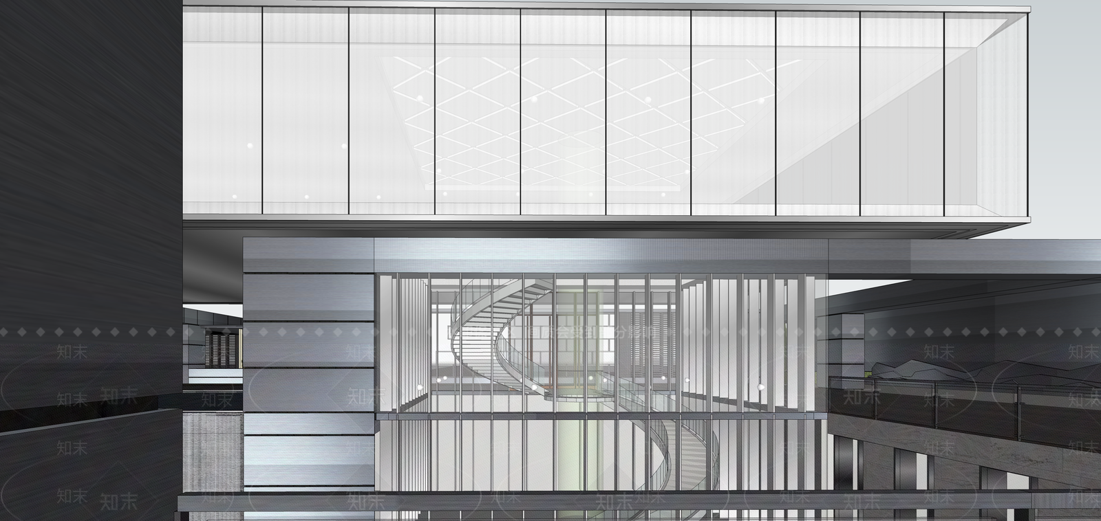 现代售楼处建筑SU模型下载【ID:1196843575】