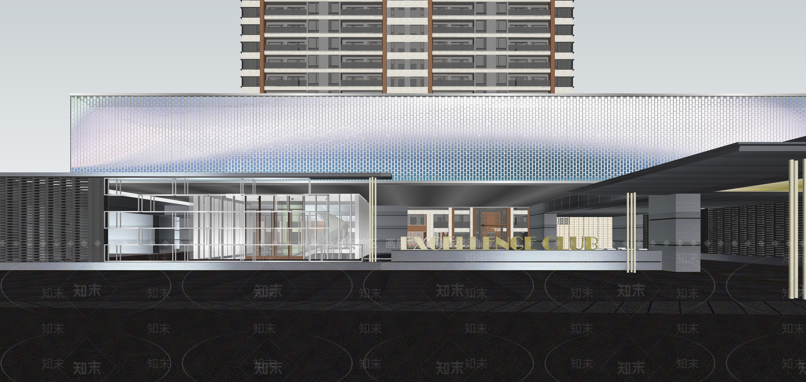 现代售楼处建筑SU模型下载【ID:1196843575】