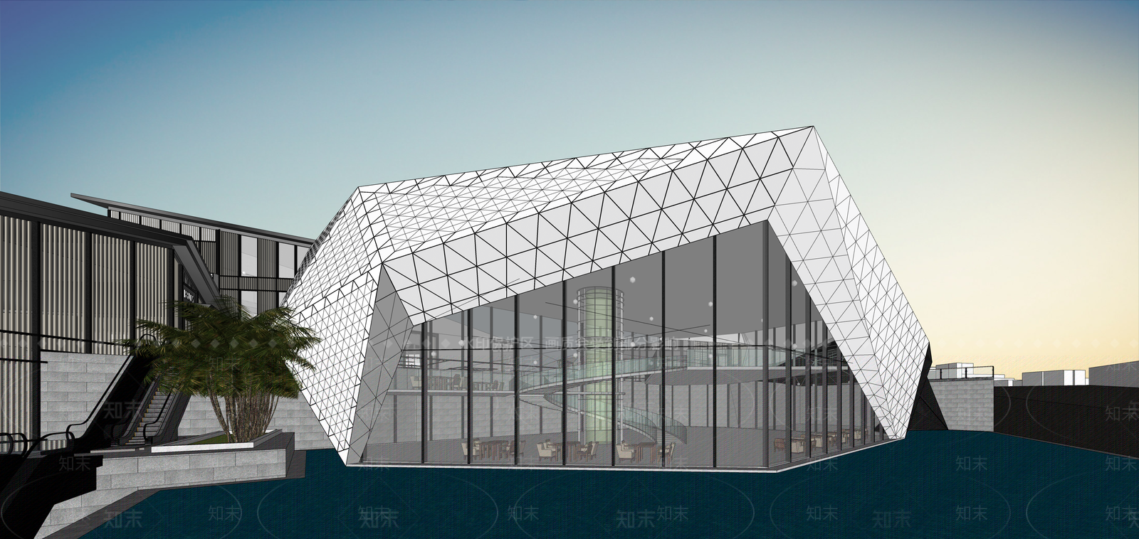 现代售楼处建筑SU模型下载【ID:1196844565】