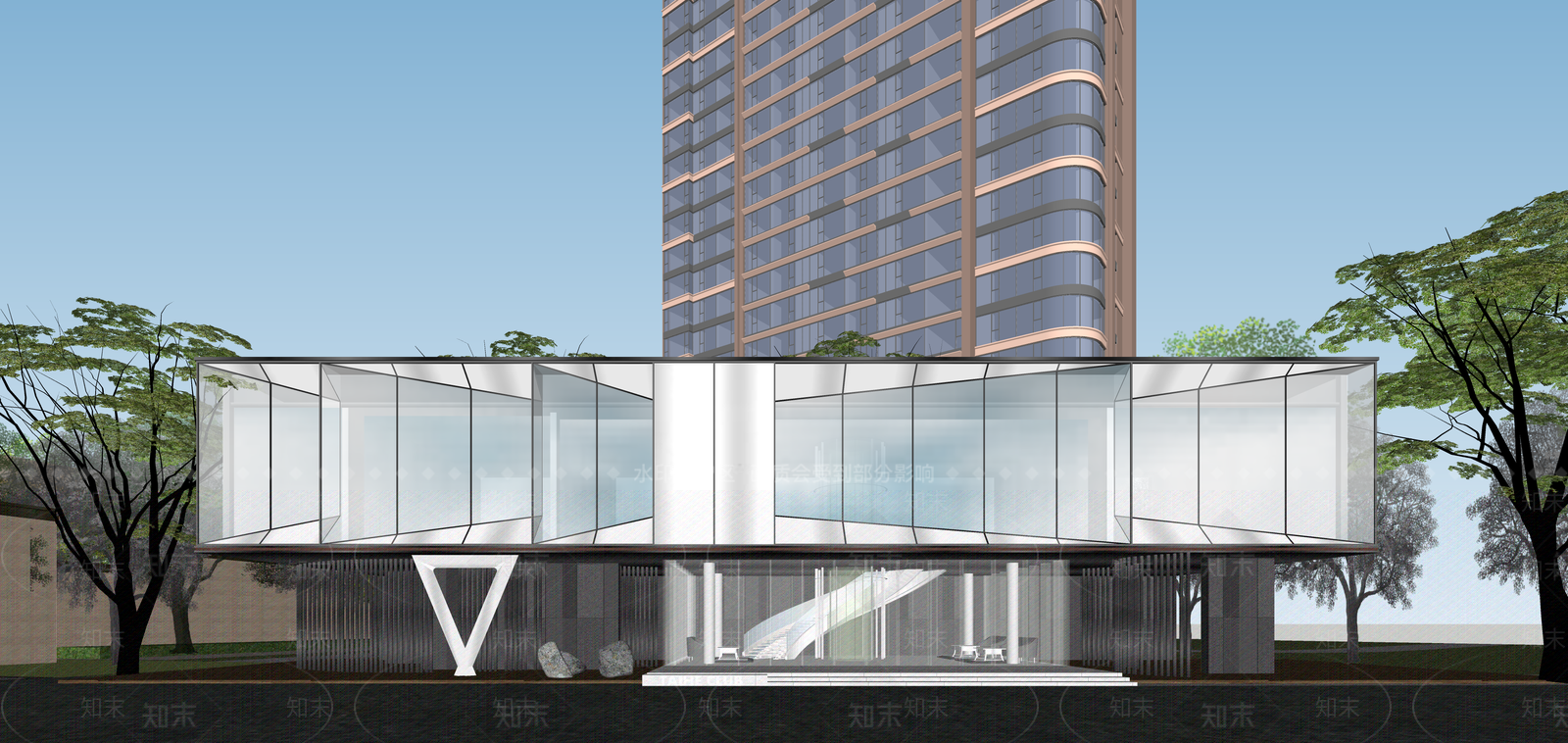 现代售楼处建筑SU模型下载【ID:1196845695】