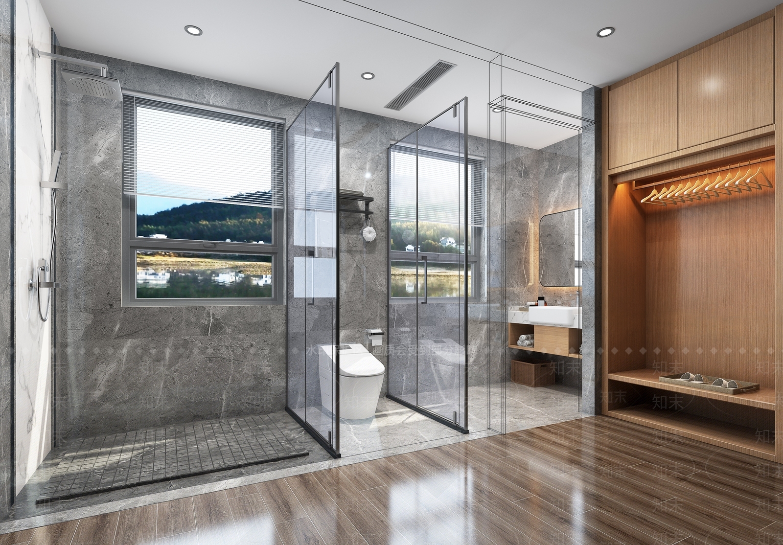 现代新中式酒店卫生间3D模型下载【ID:1196845961】