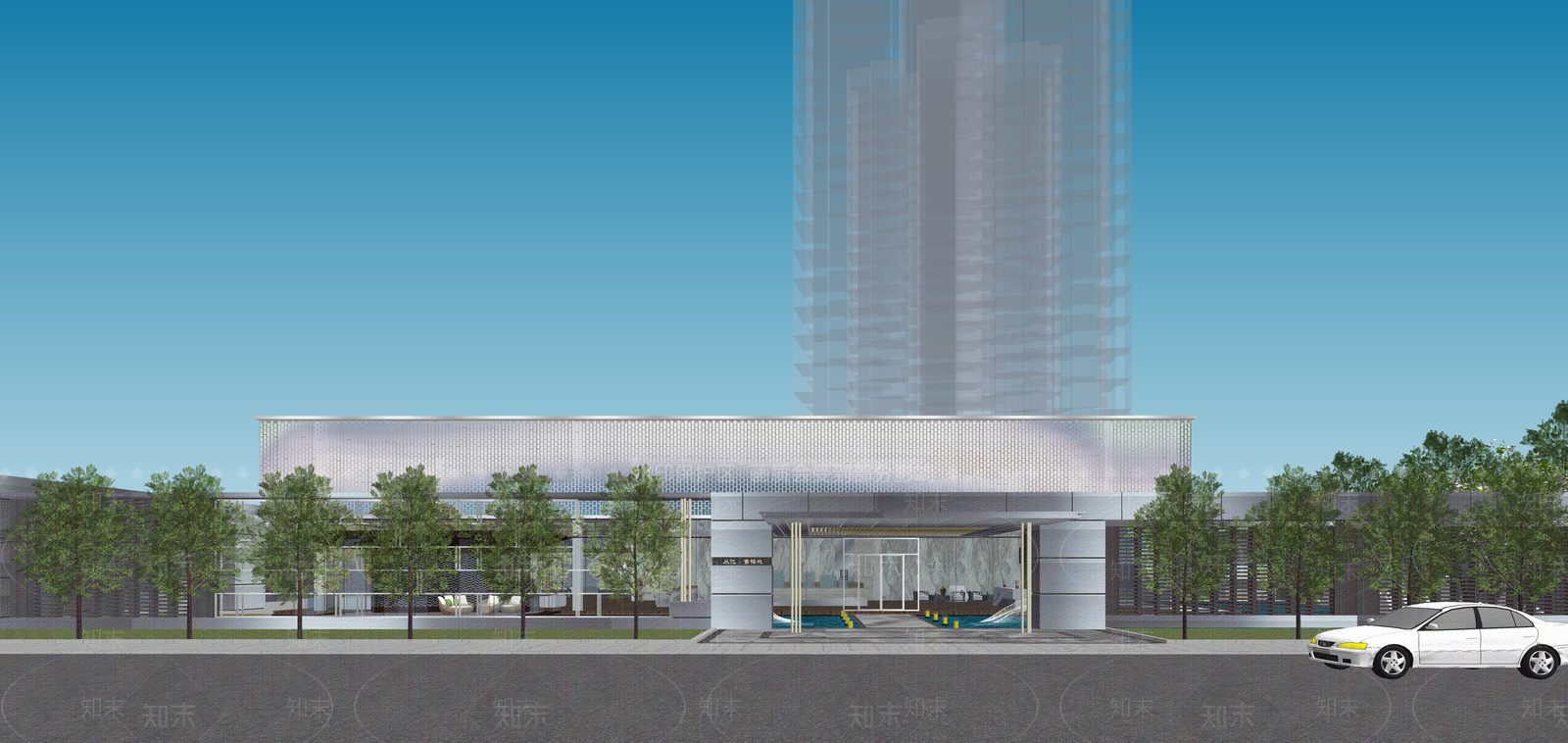 现代售楼处建筑SU模型下载【ID:1196851487】