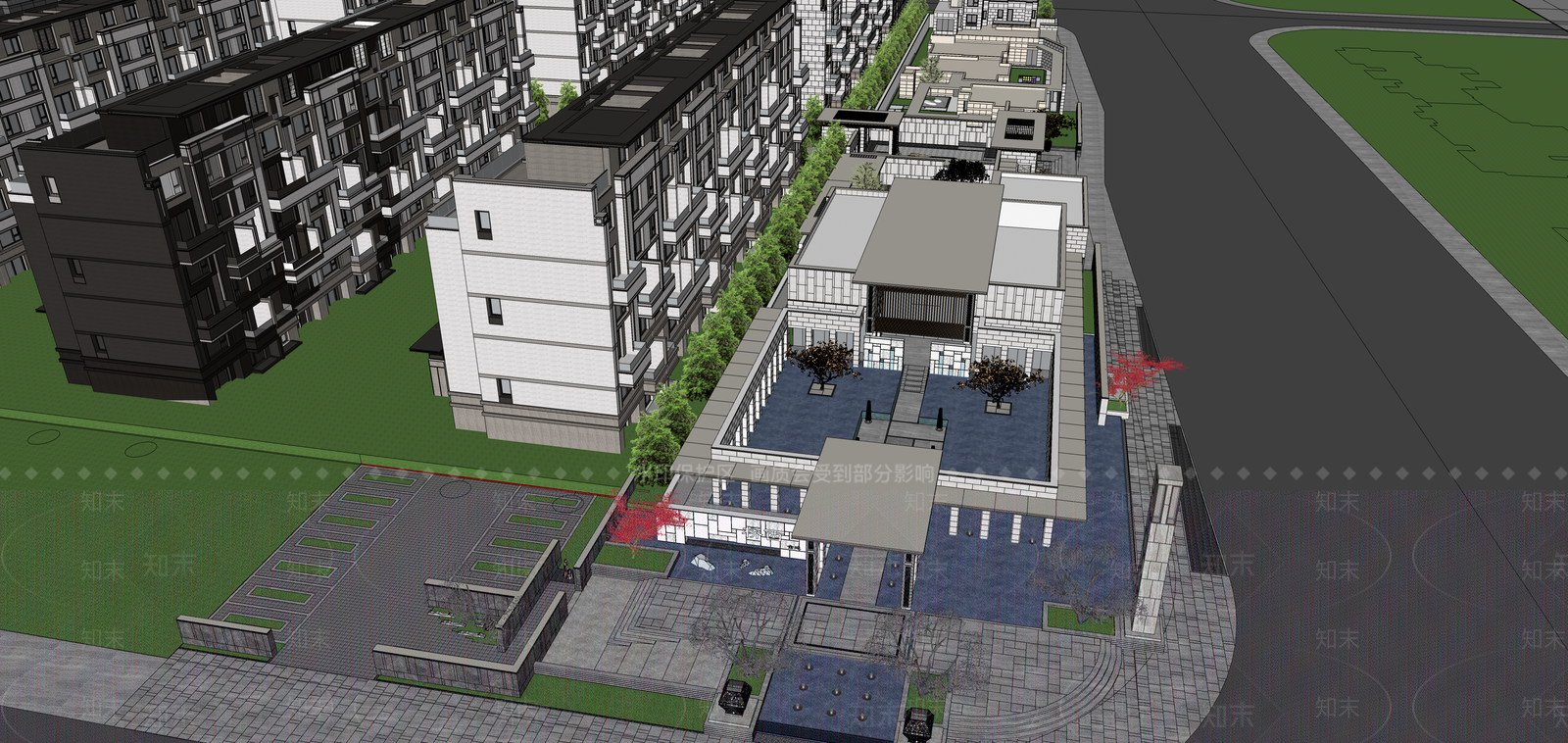 现代新中式小区建筑SU模型下载【ID:1196852966】