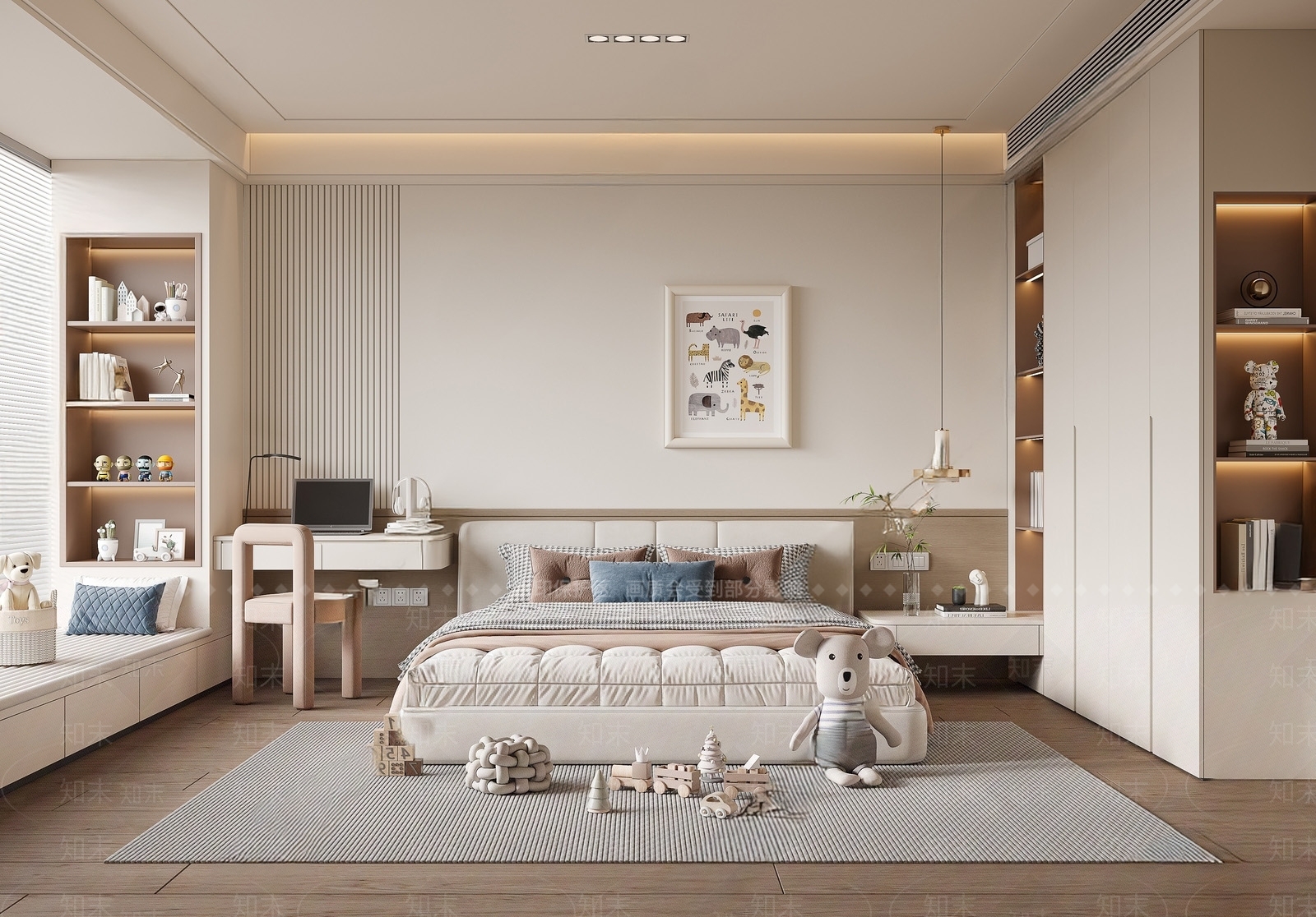 现代奶油通用儿童房SU模型下载【ID:1196853969】