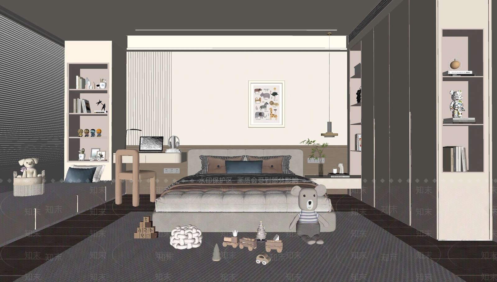 现代奶油通用儿童房SU模型下载【ID:1196853969】