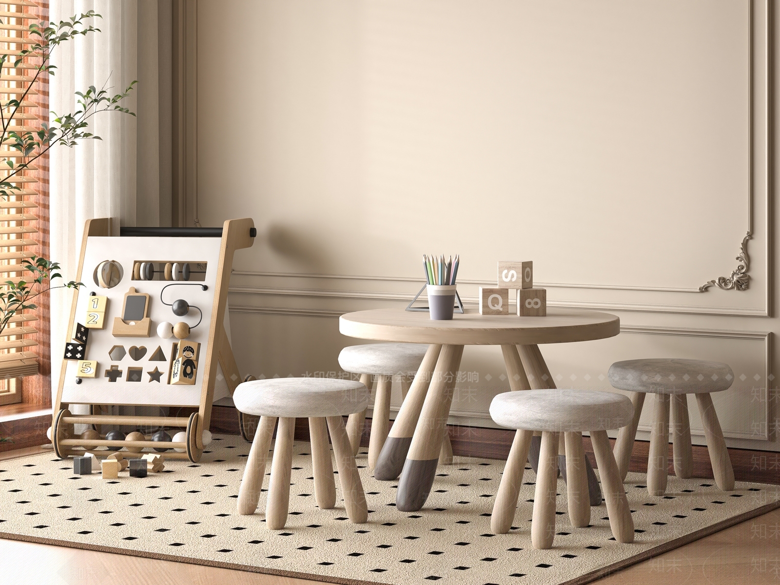 现代儿童桌椅3D模型下载【ID:1196860180】