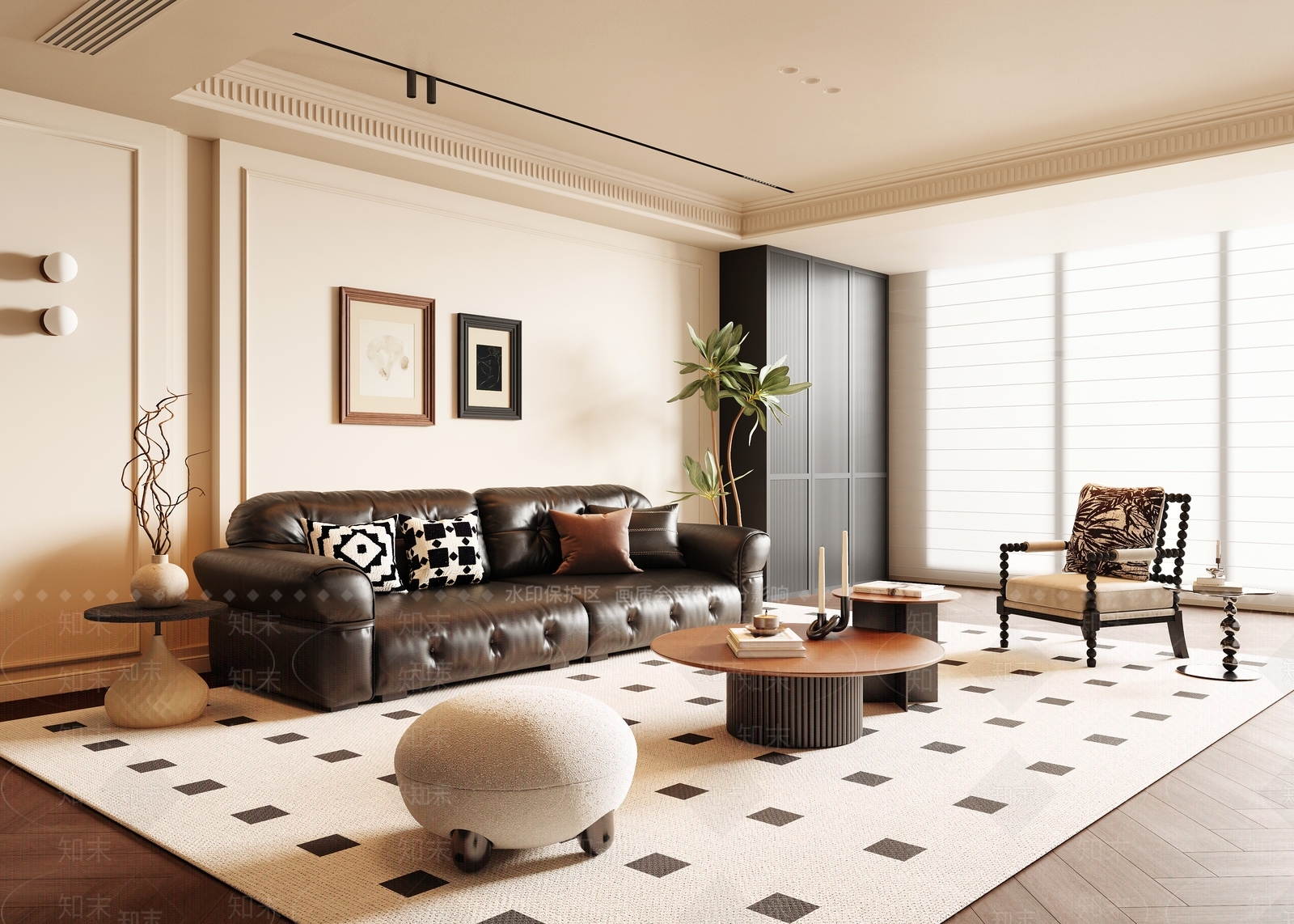 法式复古家居客厅3D模型下载【ID:1196867934】