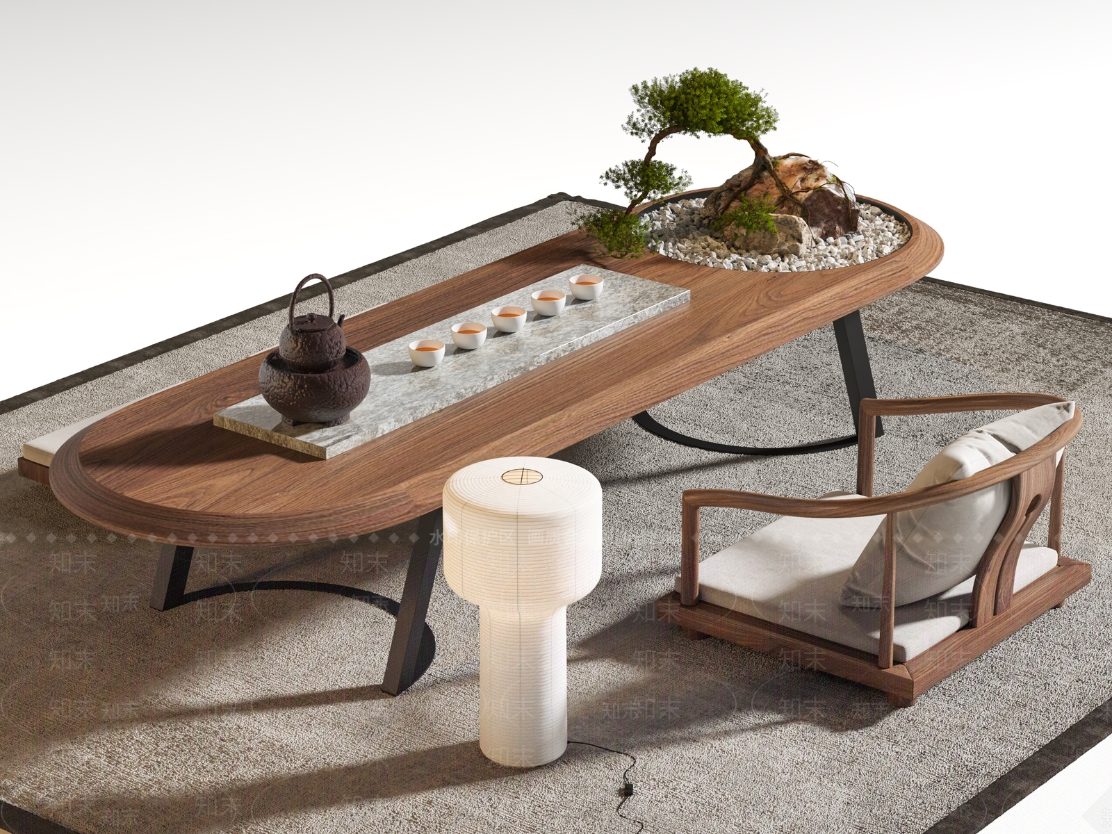 日式新中式茶桌椅3D模型下载【ID:1196869315】
