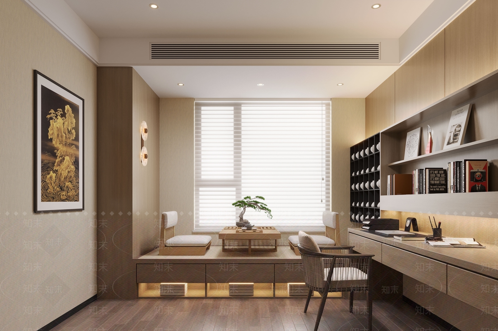 新中式现代书房3D模型下载【ID:1196873971】