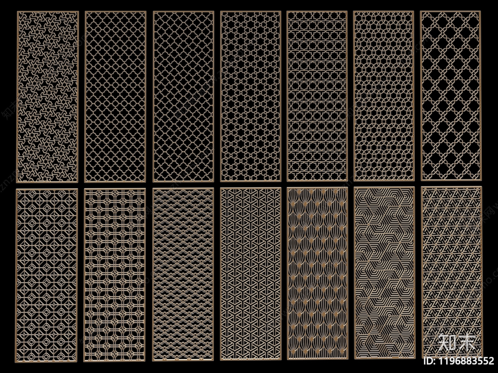 新中式轻奢屏风隔断施工图下载【ID:1196883552】