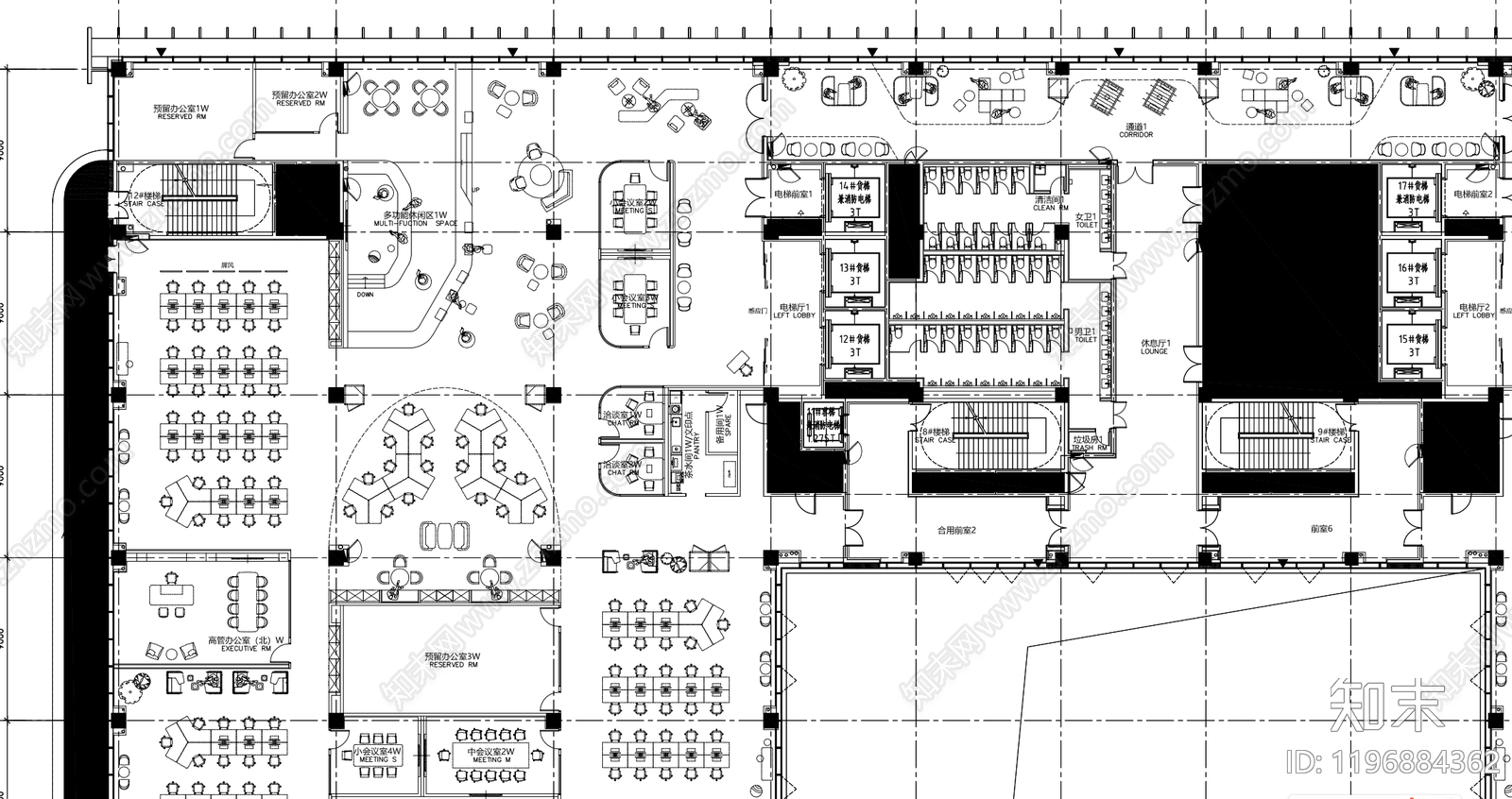 现代整体办公空间cad施工图下载【ID:1196884362】