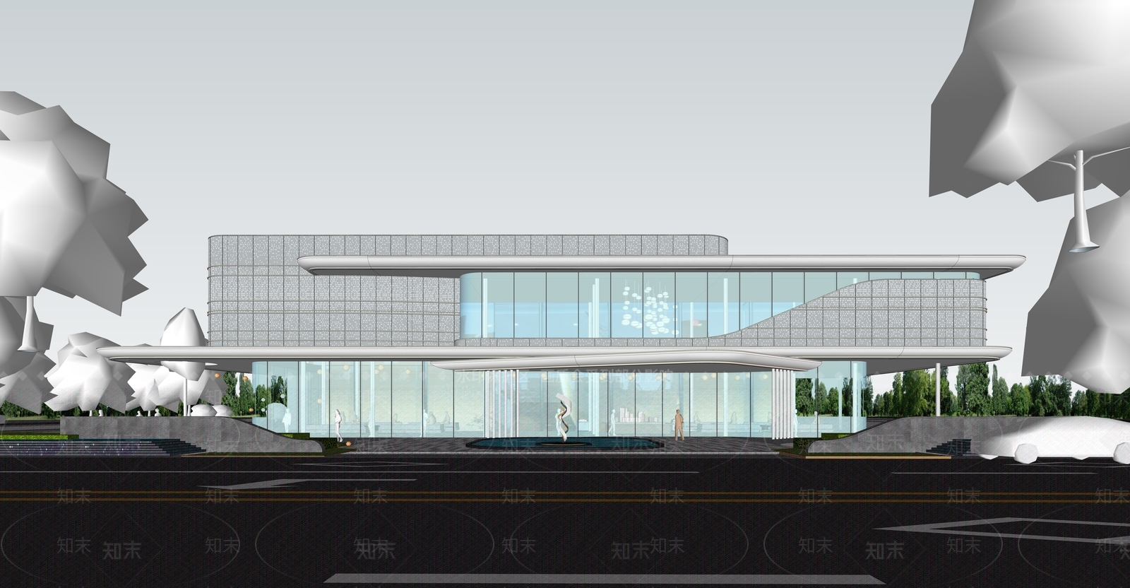 现代售楼处建筑SU模型下载【ID:1196885463】