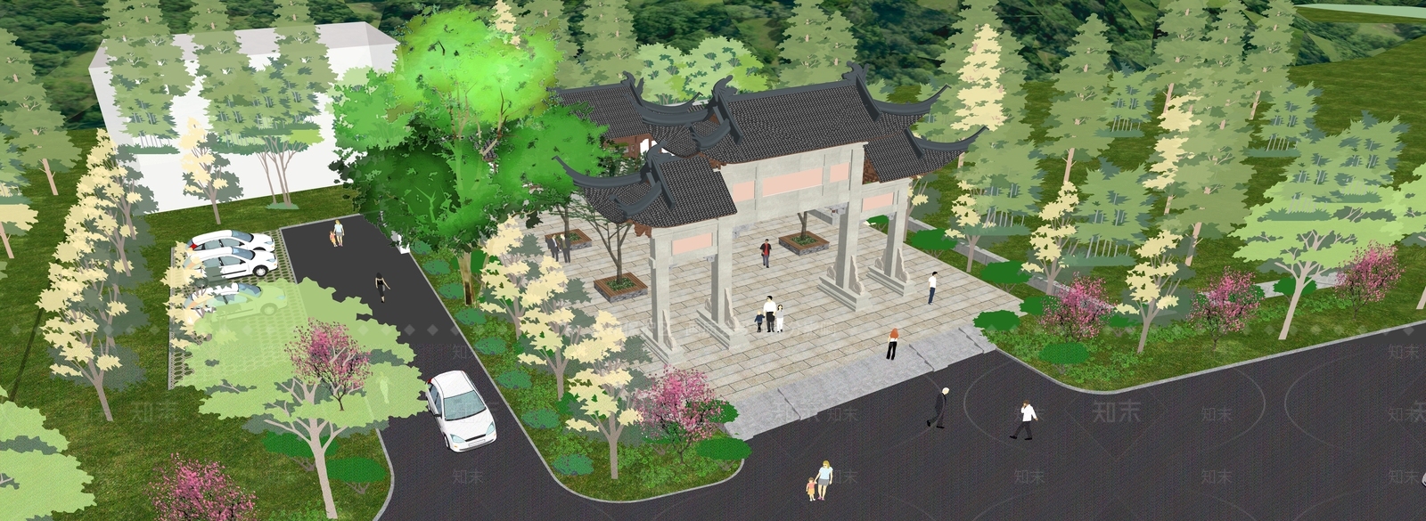 新中式中式古建筑SU模型下载【ID:1196884849】