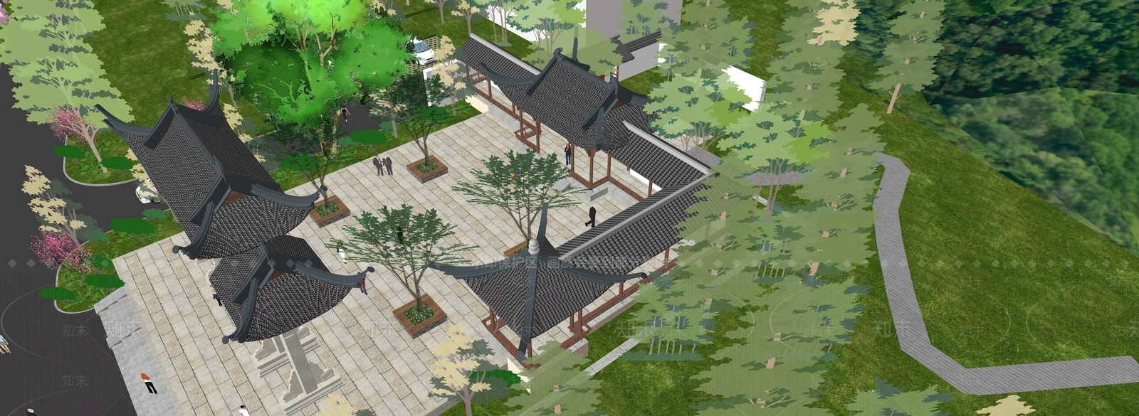 新中式中式古建筑SU模型下载【ID:1196884849】