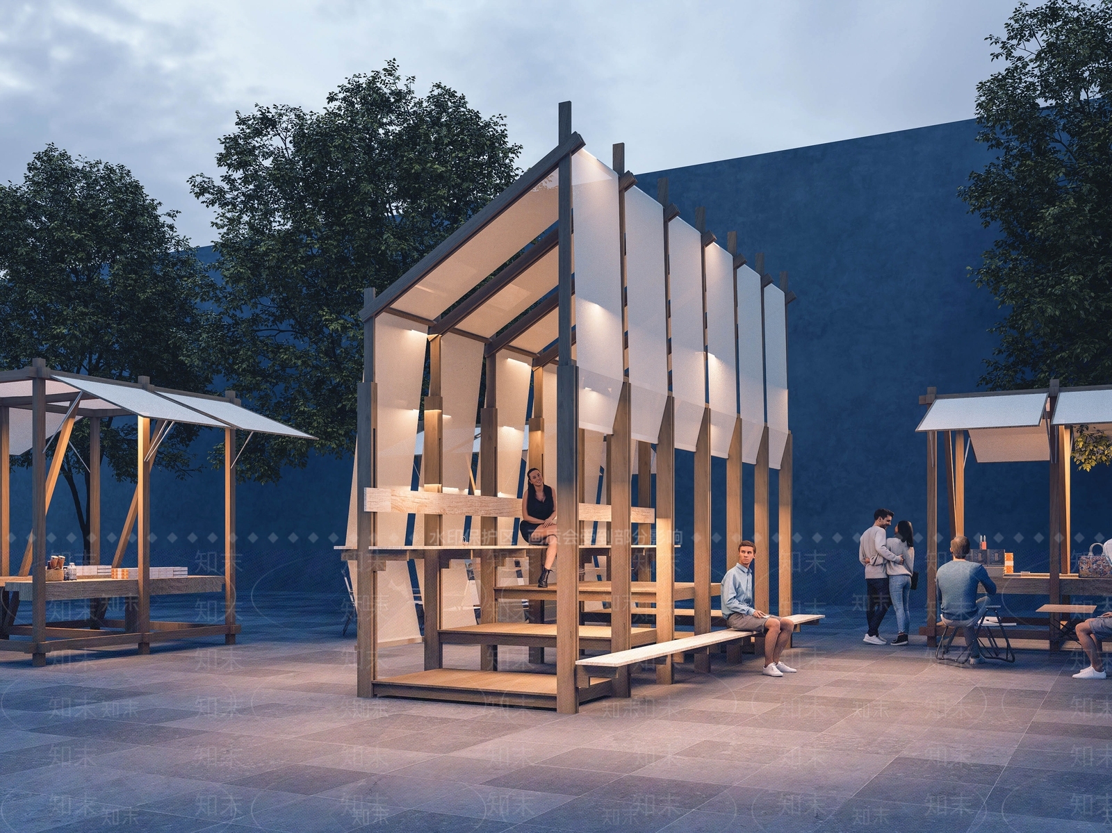 新中式原木廊架SU模型下载【ID:1196890264】