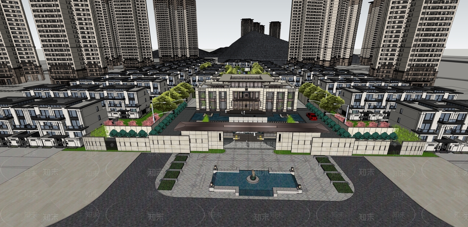 新中式高层住宅SU模型下载【ID:1196896735】
