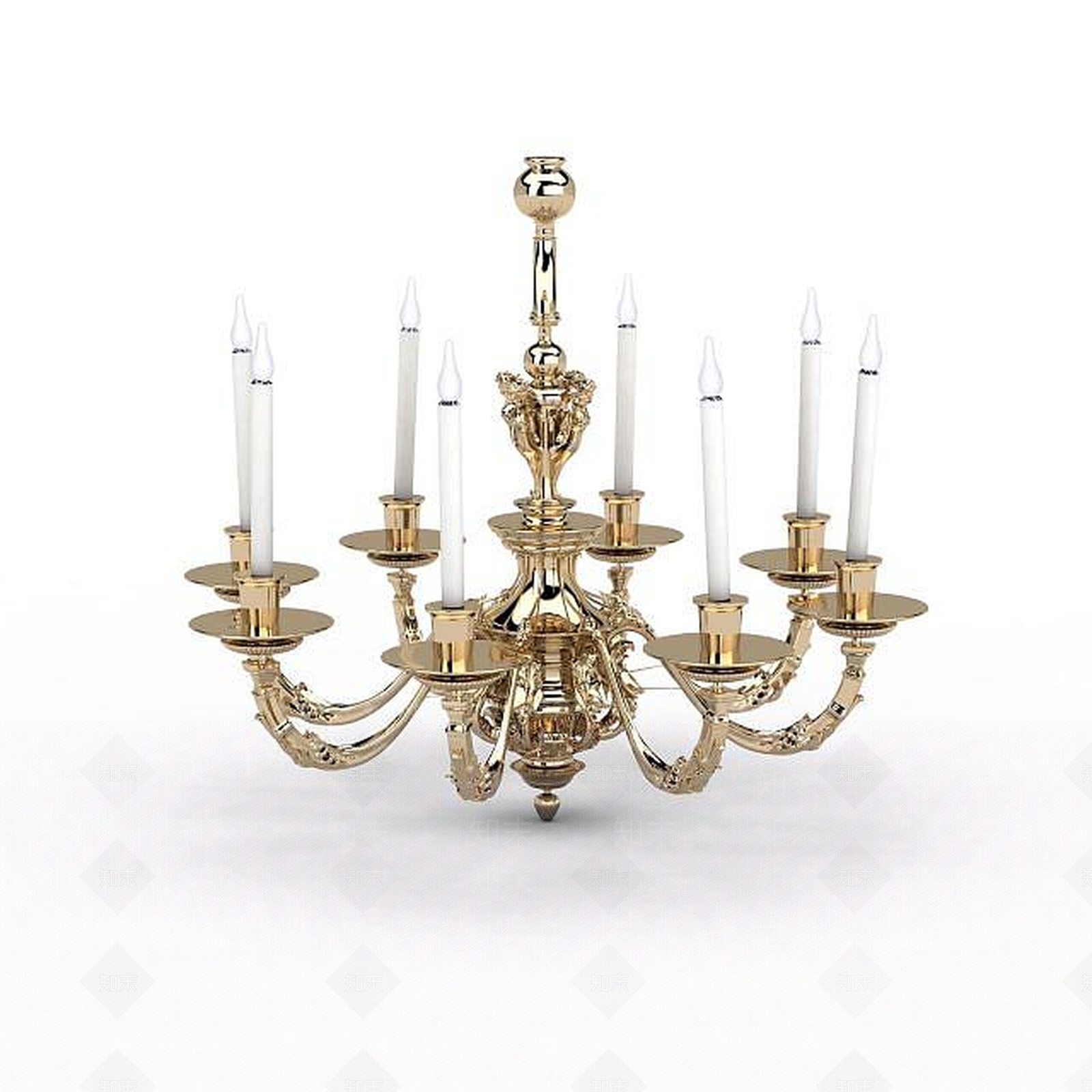 现代金色蜡烛吊灯3D模型下载【ID:1196898579】