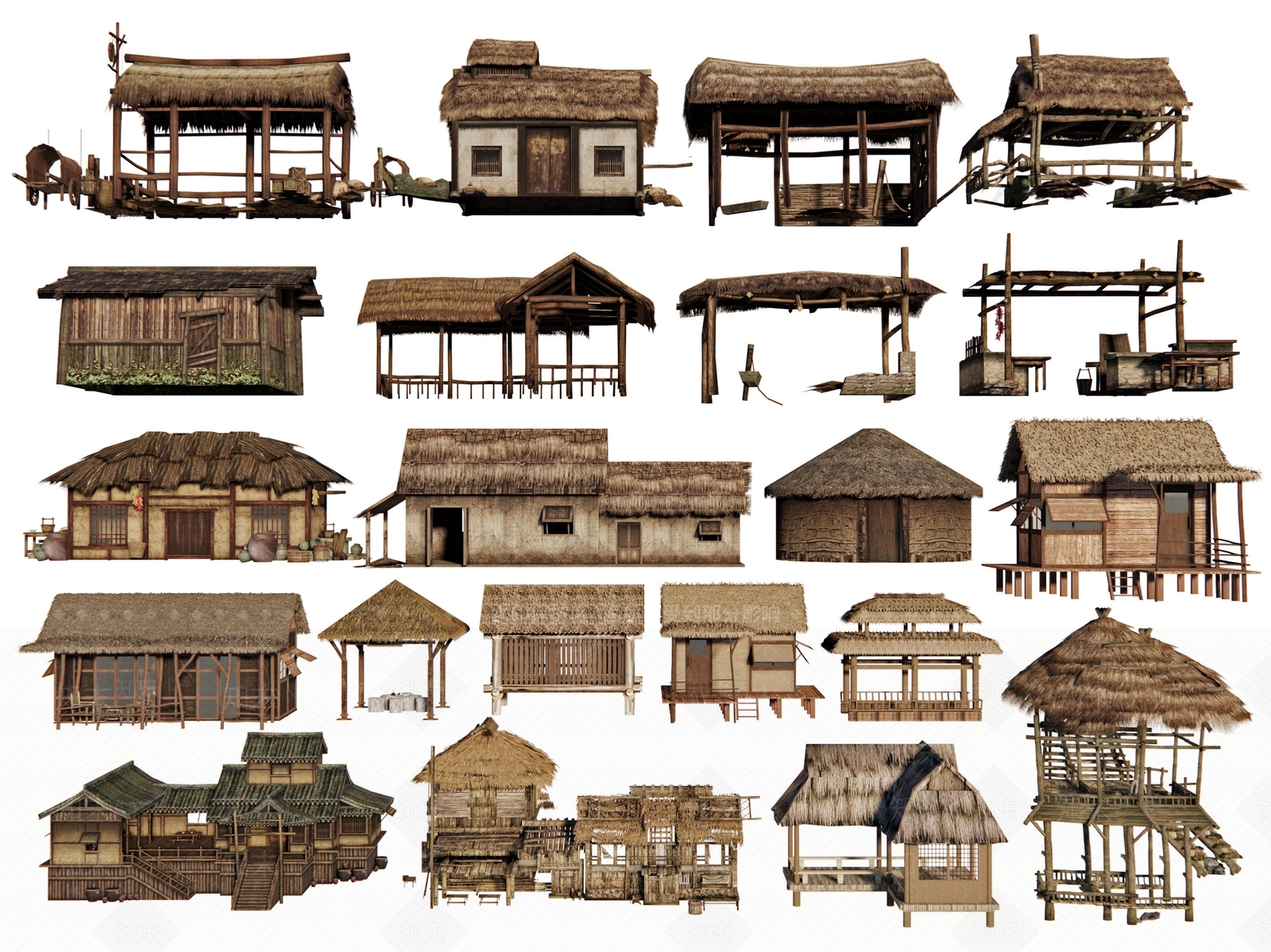 新中式茅草屋SU模型下载【ID:1196902203】