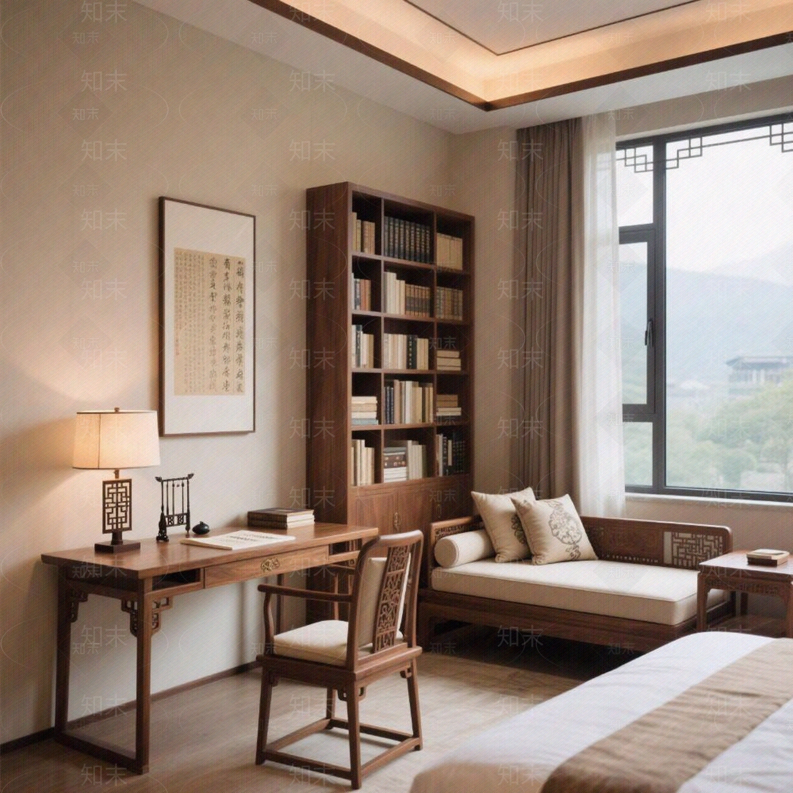 现代新中式卧室贴图下载【ID:1196902158】