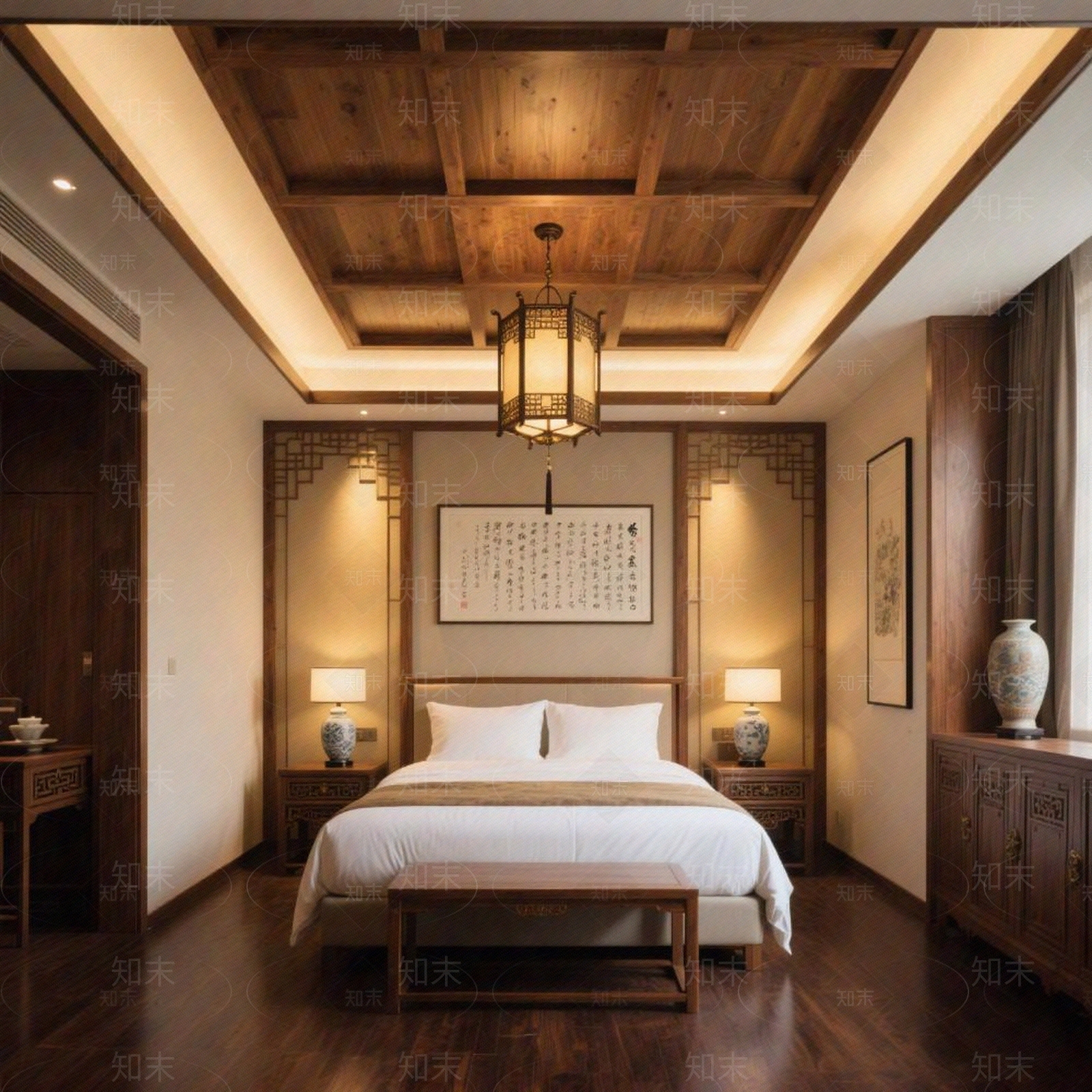 现代新中式卧室贴图下载【ID:1196902355】