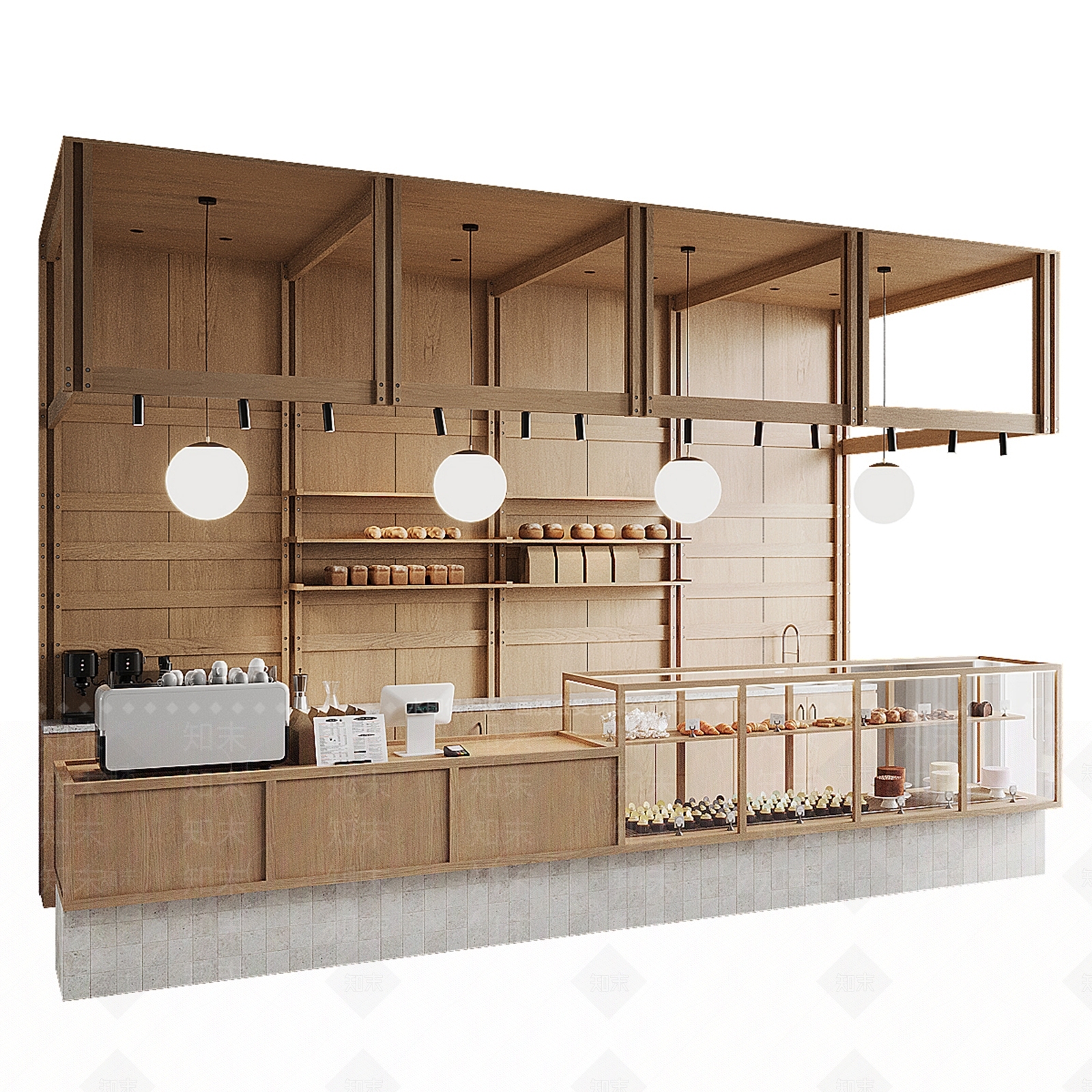 现代面包店3D模型渲染效果图