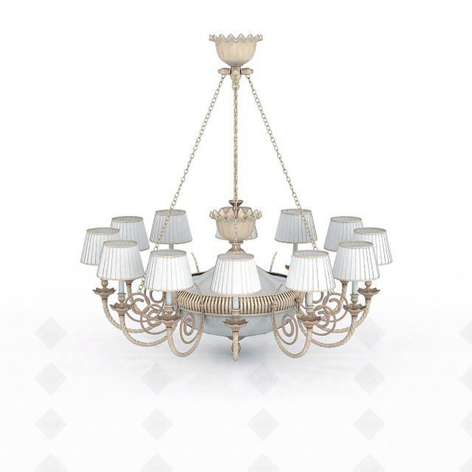 现代白色花纹吊灯3D模型下载【ID:1196903675】