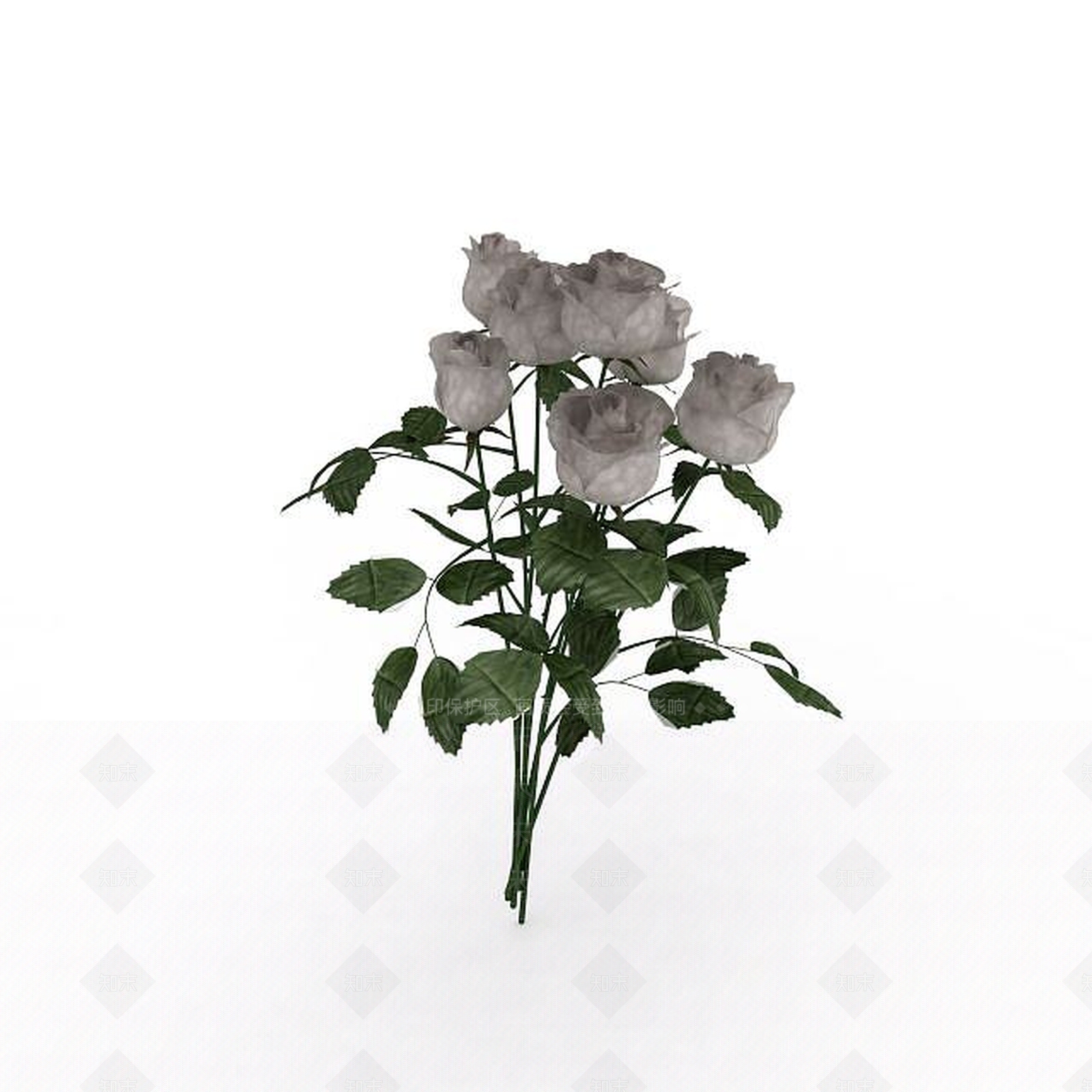 现代仿真白玫瑰花3D模型下载【ID:1196903960】