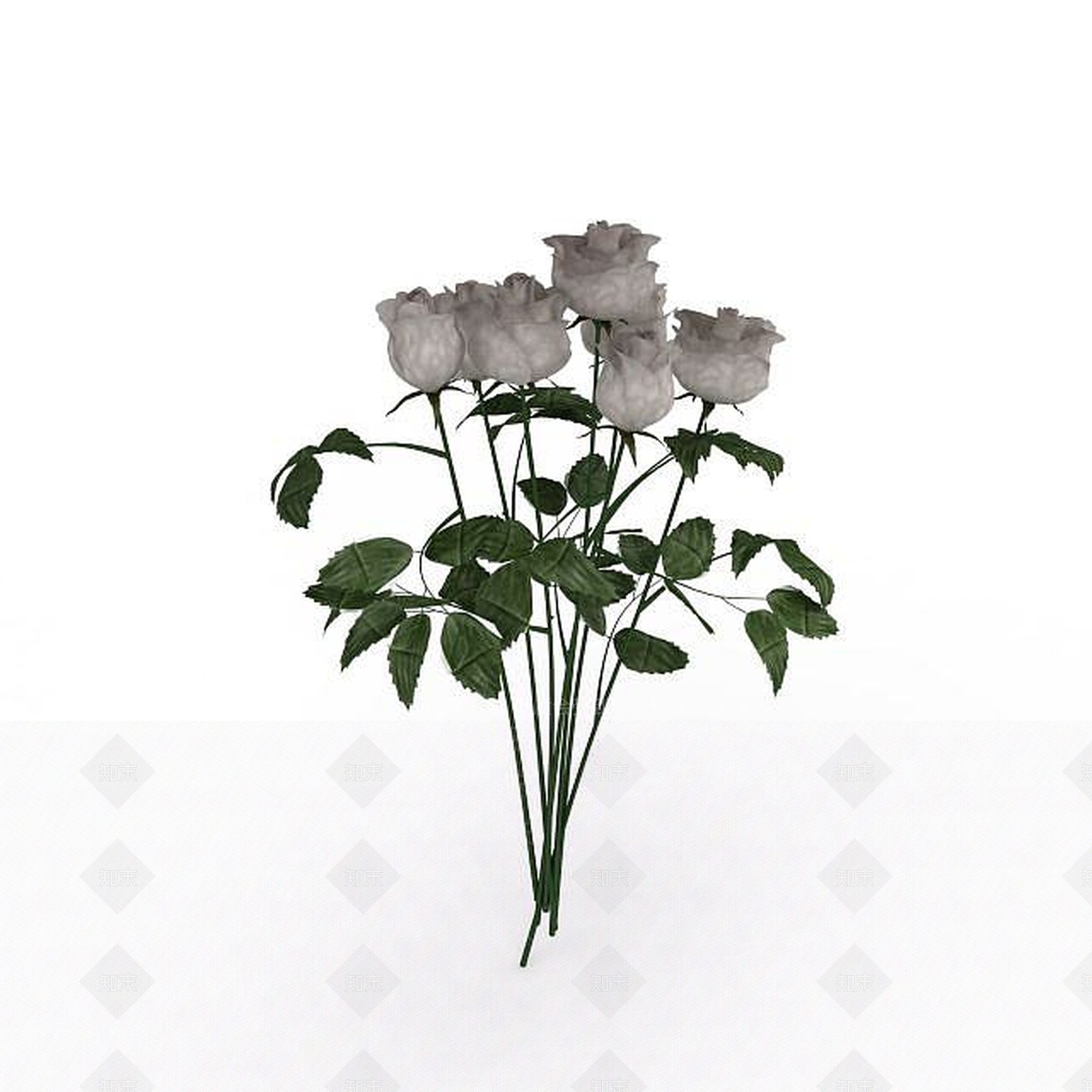 现代仿真白玫瑰花3D模型下载【ID:1196903960】