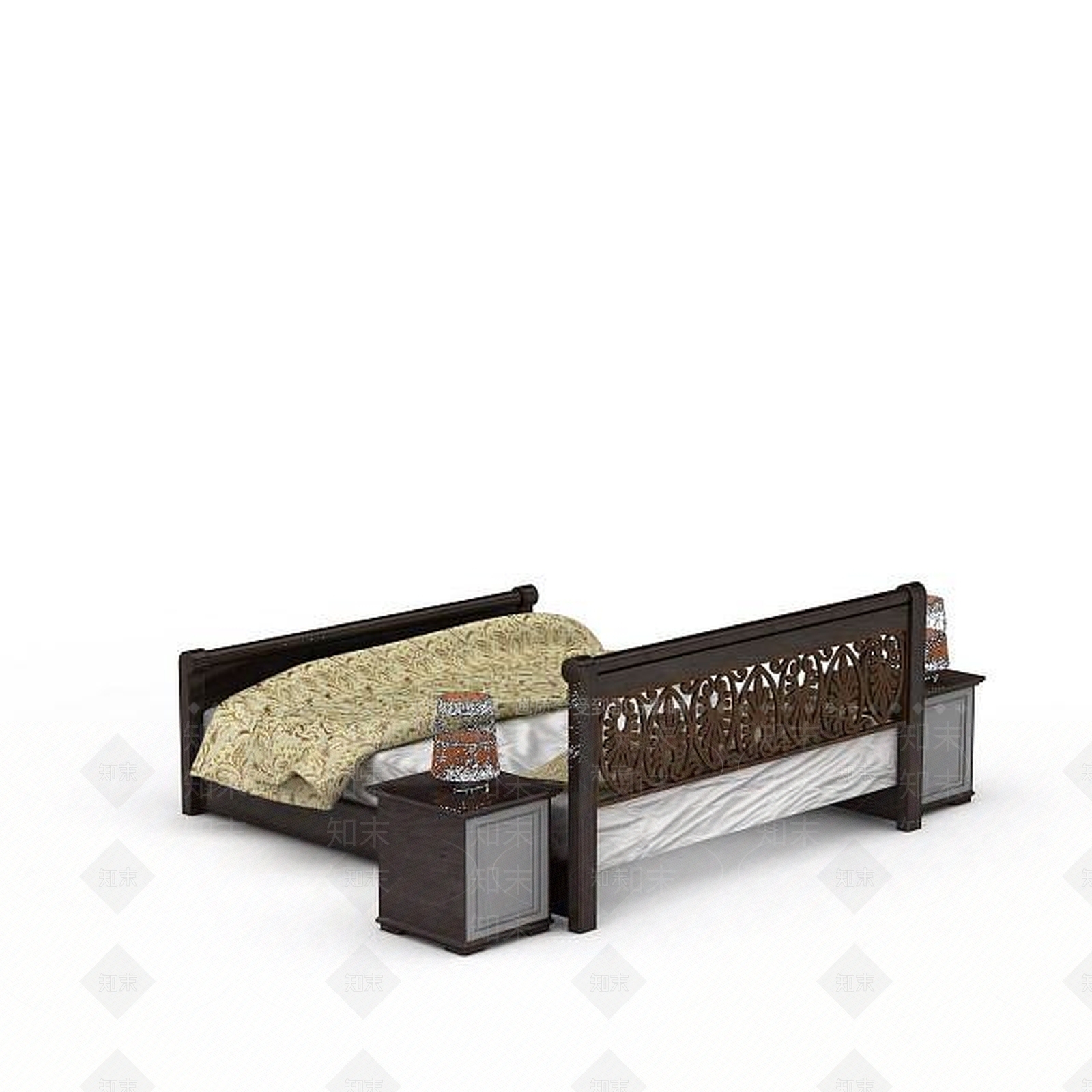 现代简约实木床3D模型下载【ID:1196904026】