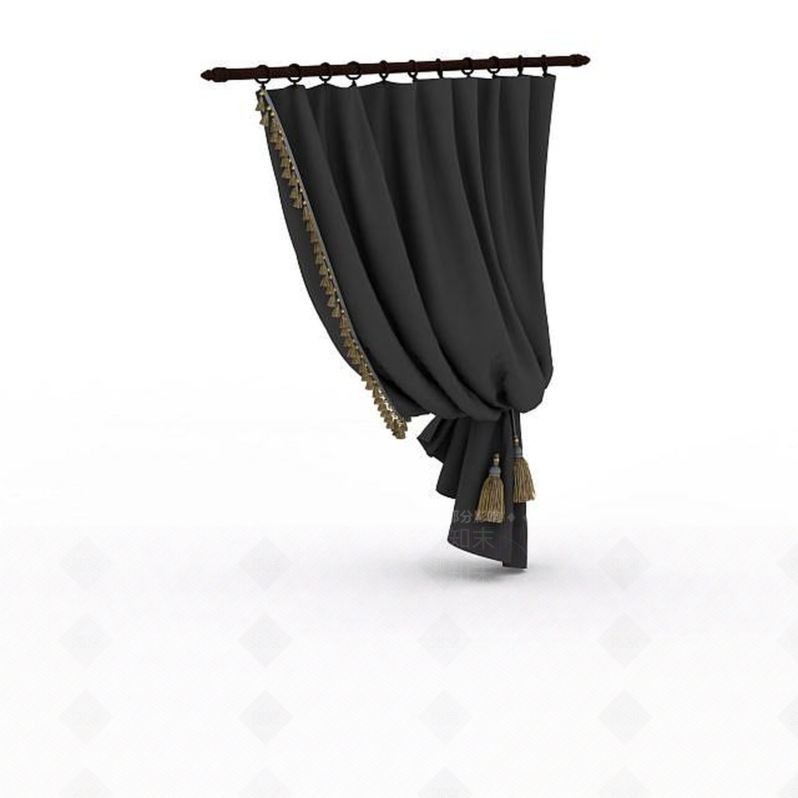 现代豪华黑色窗帘3D模型下载【ID:1196904611】