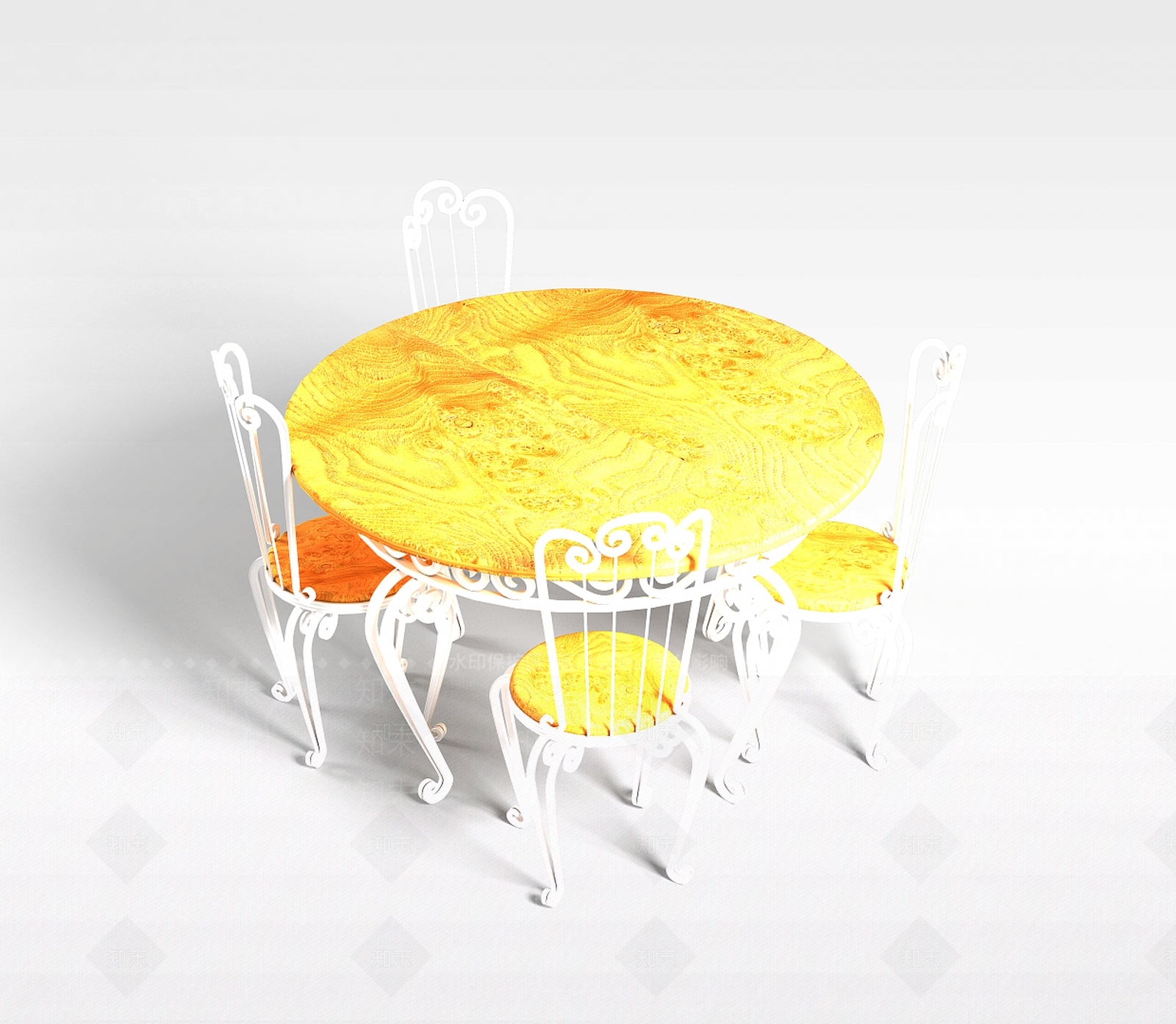 现代白色铁艺桌椅3D模型下载【ID:1196905442】