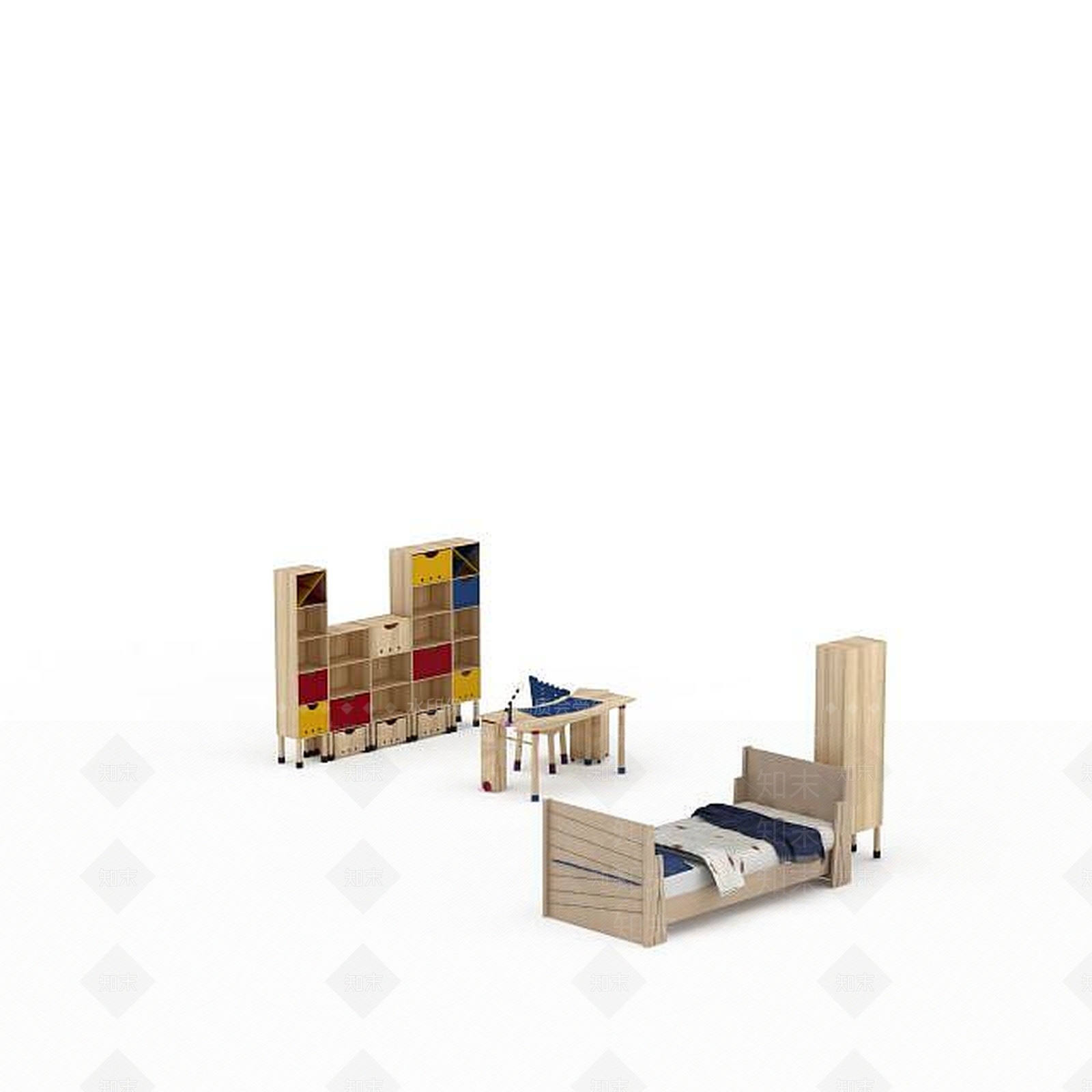现代原色实木床3D模型下载【ID:1196908655】