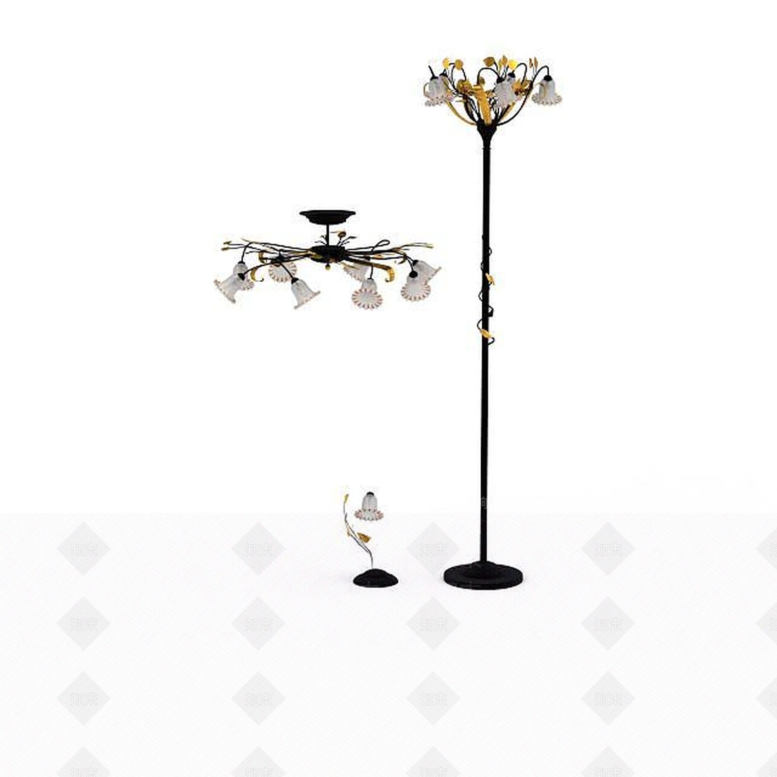 现代白色花样路灯3D模型下载【ID:1196909890】