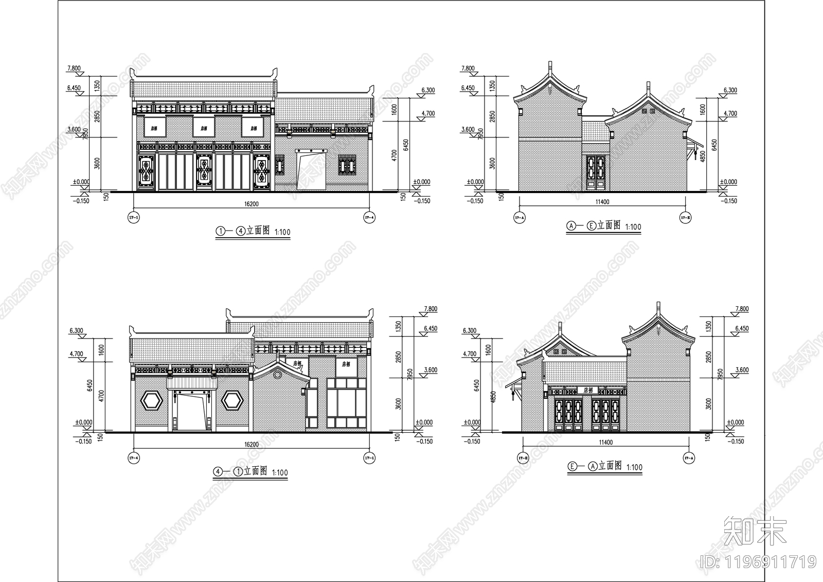 现代中式商业街cad施工图下载【ID:1196911719】