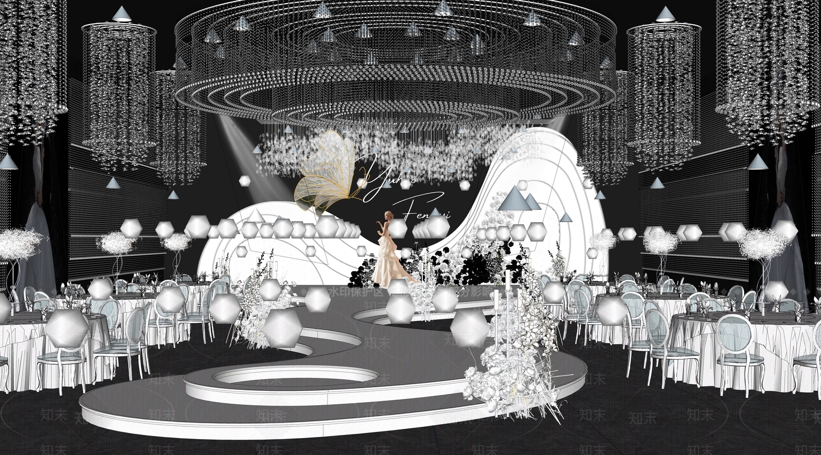 现代美式宴会厅SU模型下载【ID:1196915105】