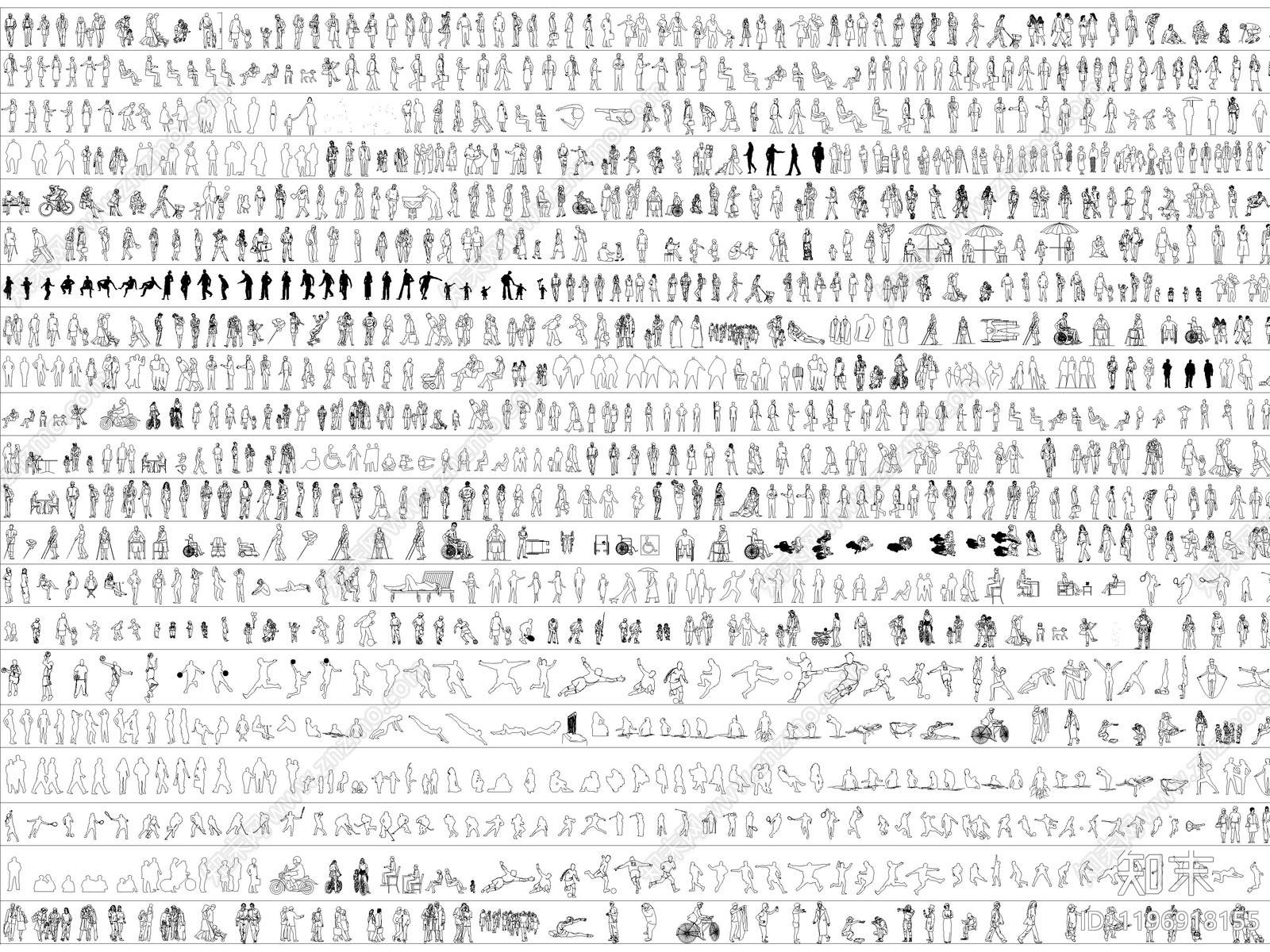 2025年最新超全人物儿童模特运动人物平立面CAD图库cad施工图下载【ID:1196918155】