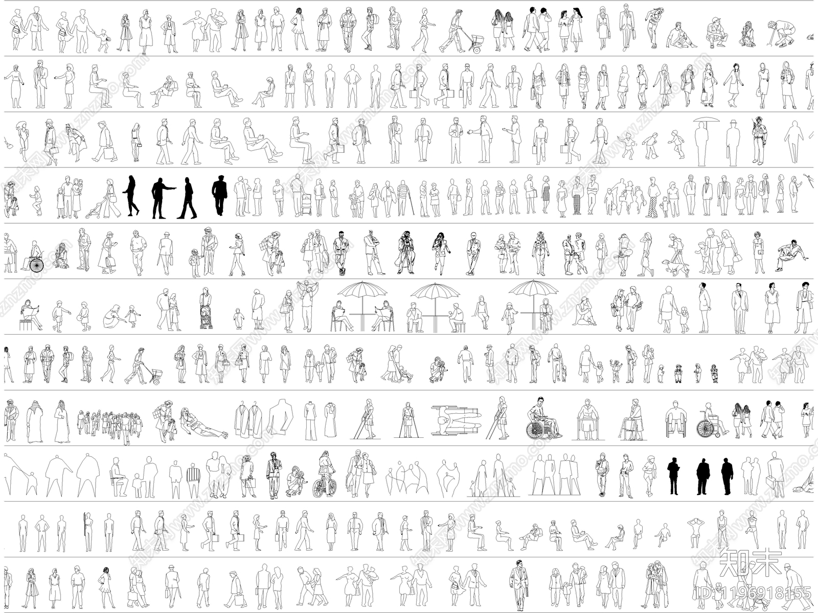 2025年最新超全人物儿童模特运动人物平立面CAD图库cad施工图下载【ID:1196918155】