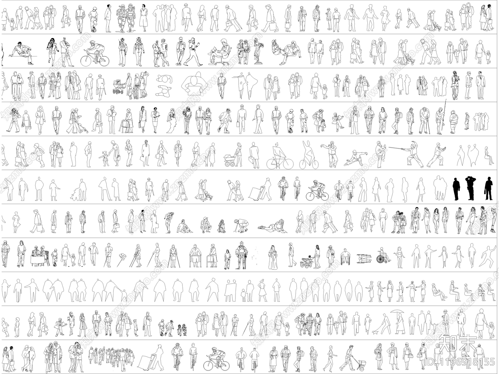 2025年最新超全人物儿童模特运动人物平立面CAD图库cad施工图下载【ID:1196918155】