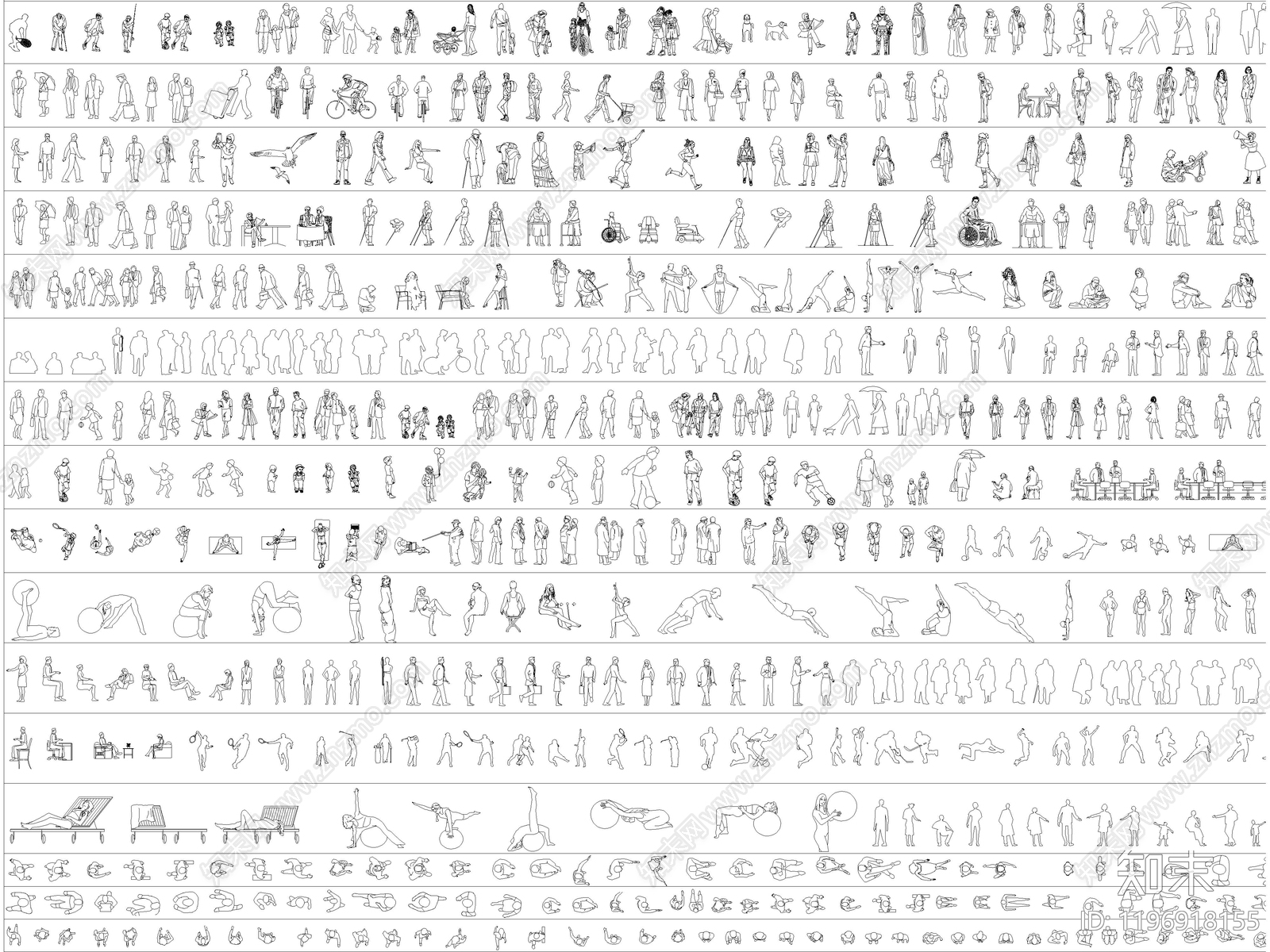 2025年最新超全人物儿童模特运动人物平立面CAD图库cad施工图下载【ID:1196918155】