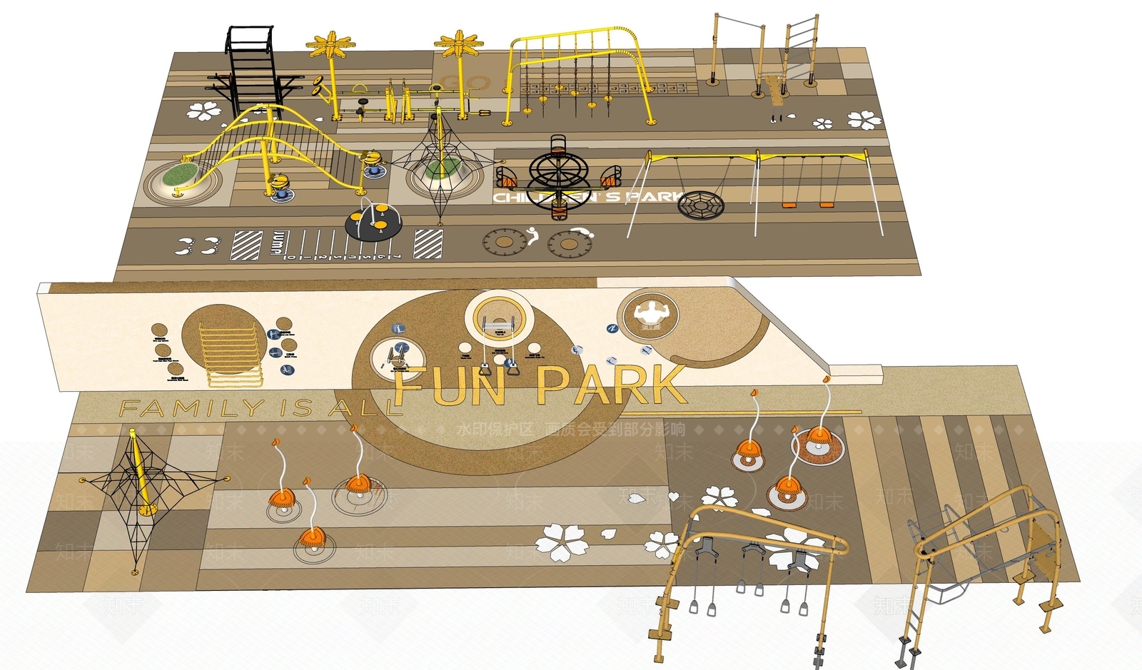 现代新中式小区景观SU模型下载【ID:1196918331】