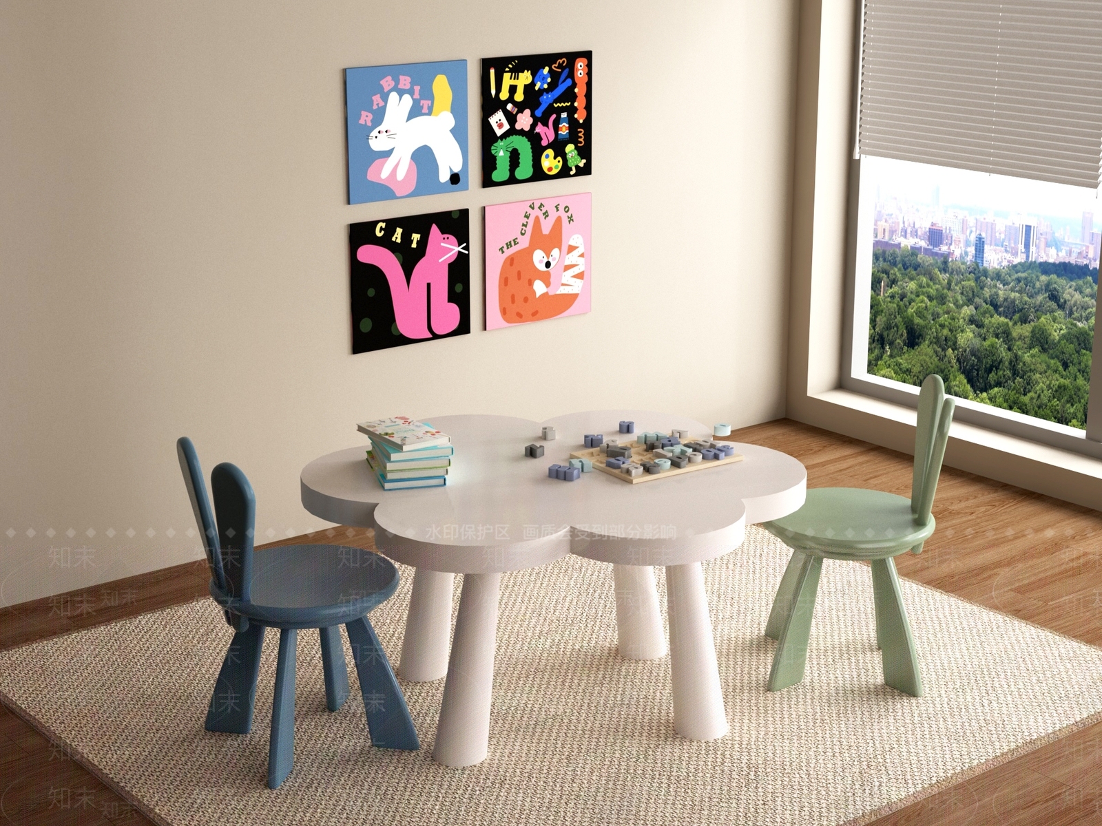 现代儿童桌椅3D模型下载【ID:1196929284】