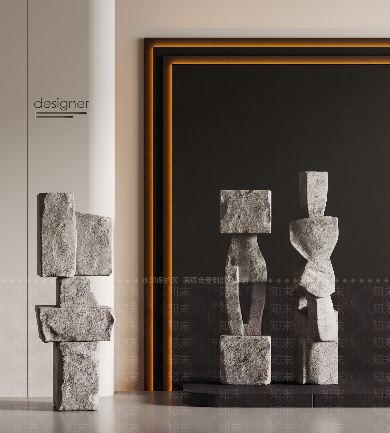 现代侘寂景观雕塑3D模型下载【ID:1196934783】