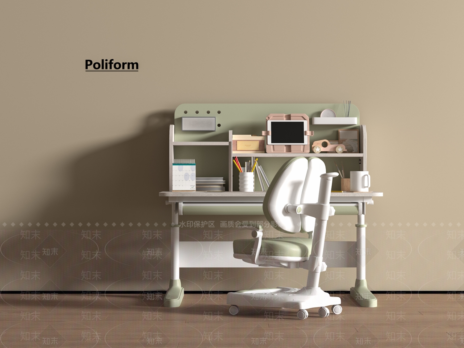 现代新中式儿童桌椅3D模型下载【ID:1196940284】