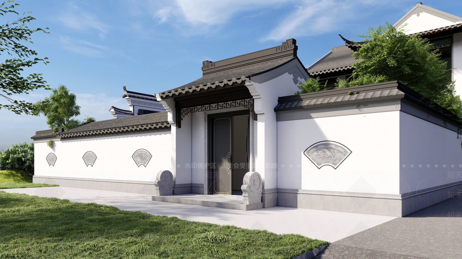 中式别墅庭院SU模型下载【ID:1198053712】