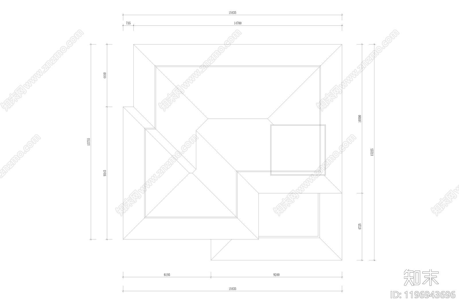 新中式复古别墅建筑施工图下载【ID:1196943696】