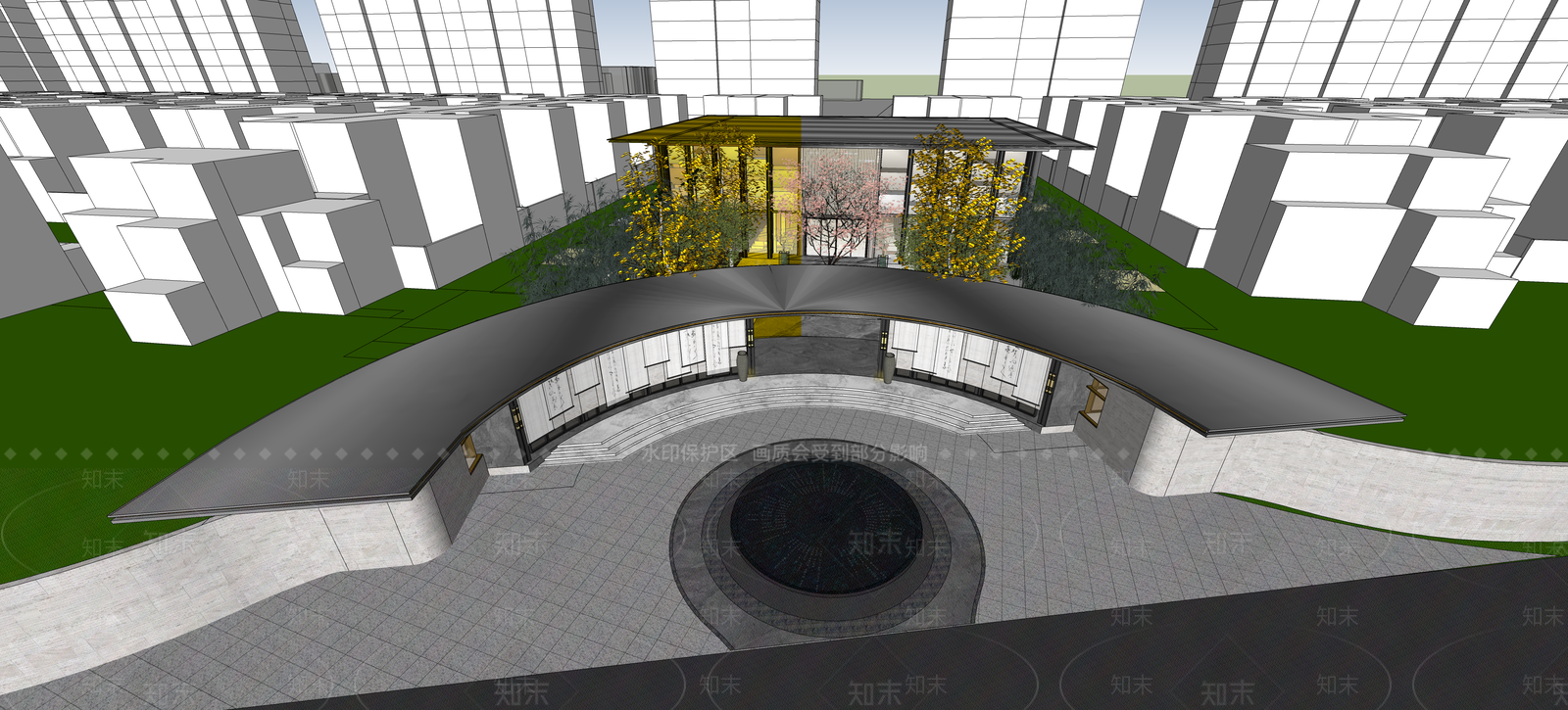 中式新中式售楼处建筑SU模型下载【ID:1196945519】
